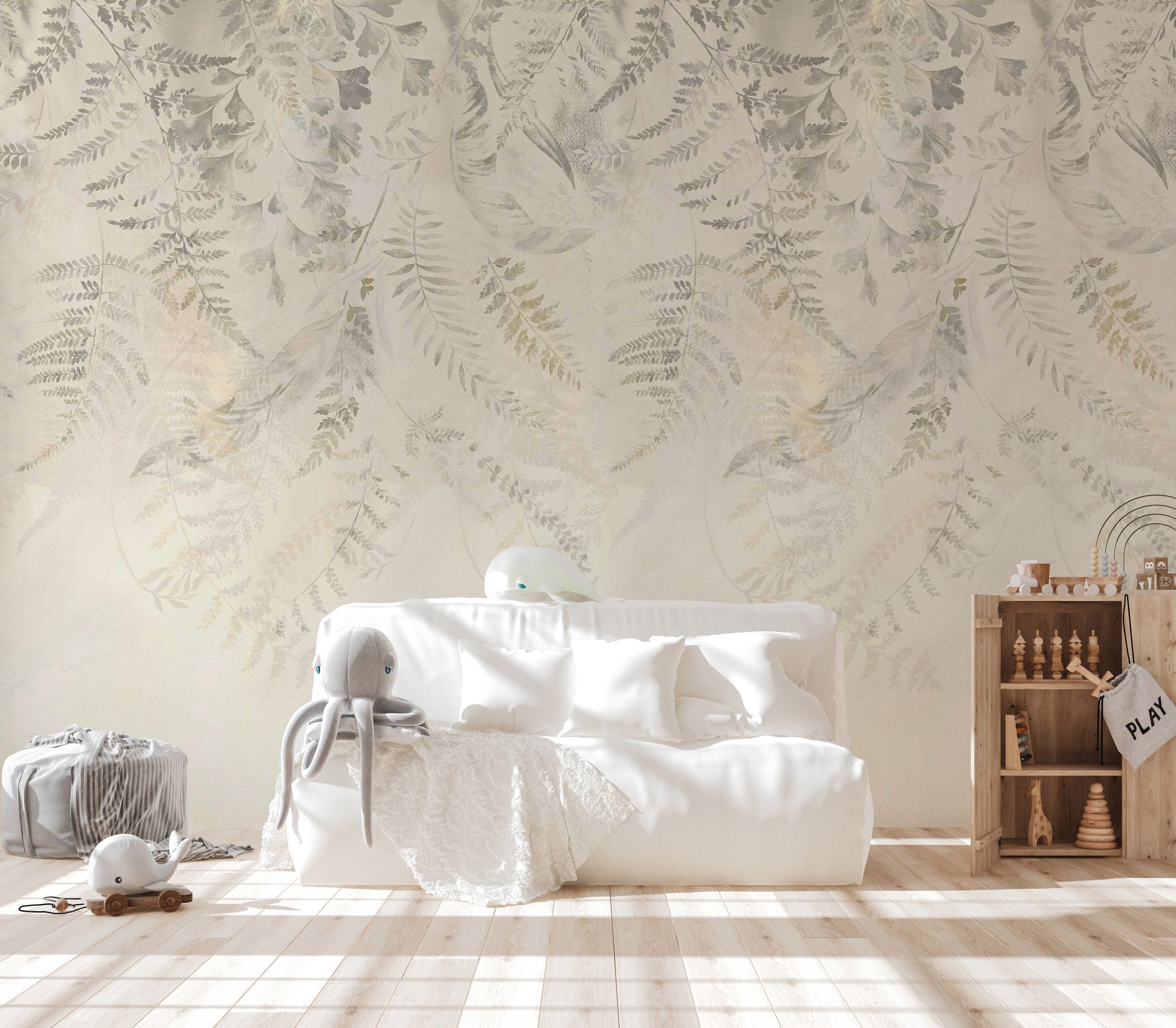 Stylish beige tropical leaf wallpaper for calming decor
