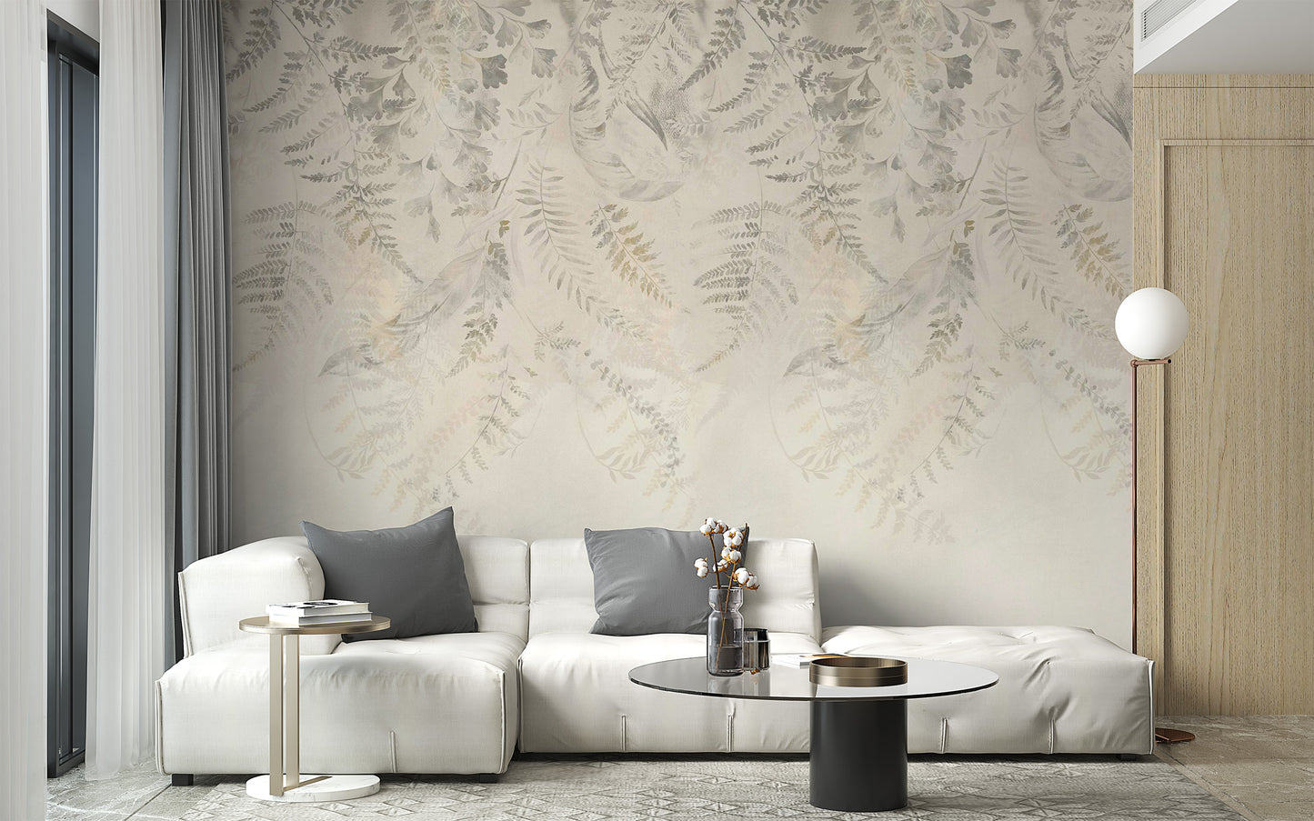 Elegant beige tropical leaf wallpaper for serene spaces
