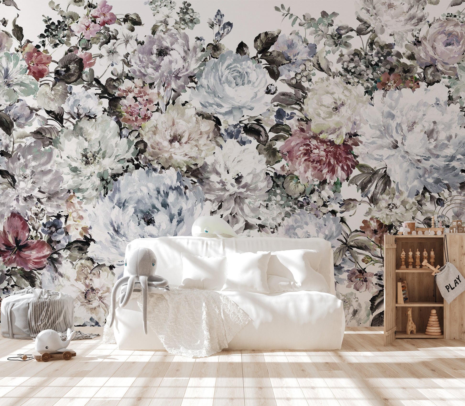 Graceful watercolor peony mural for timeless aesthetics
