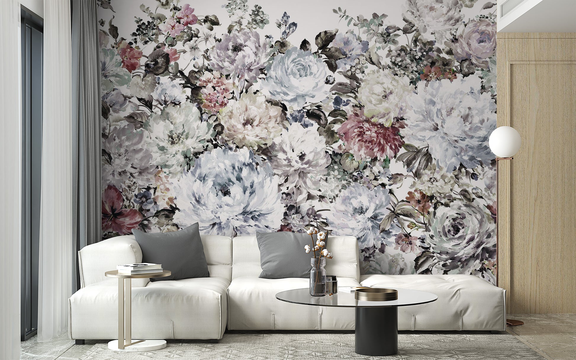 Subtle watercolor peony wallpaper for soft wall design
