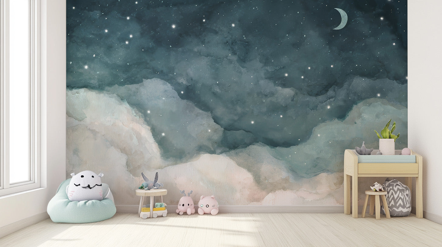 Blue Clouds in the Night Sky Wall Mural