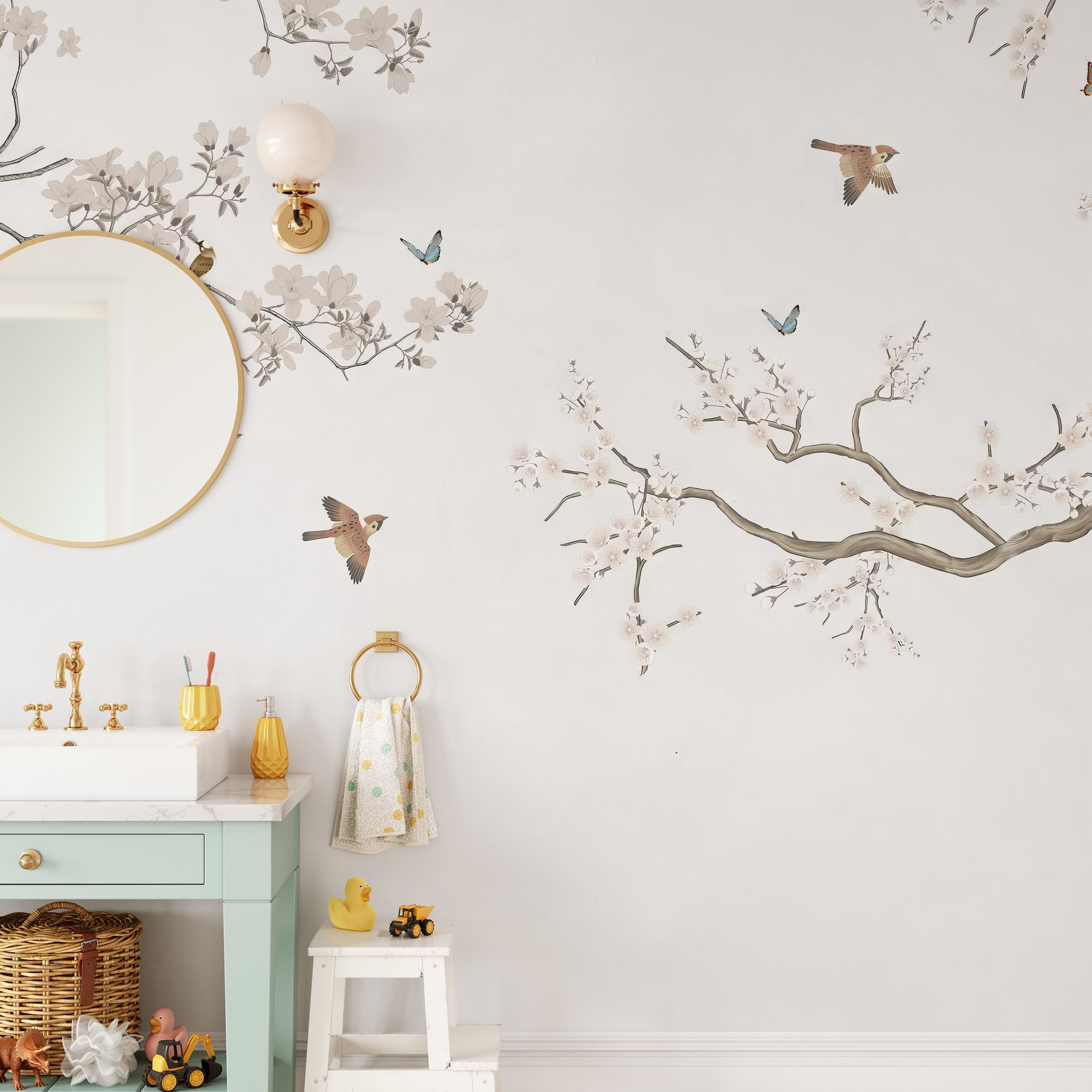 Self-adhesive peach blossom mural for tranquil interiors