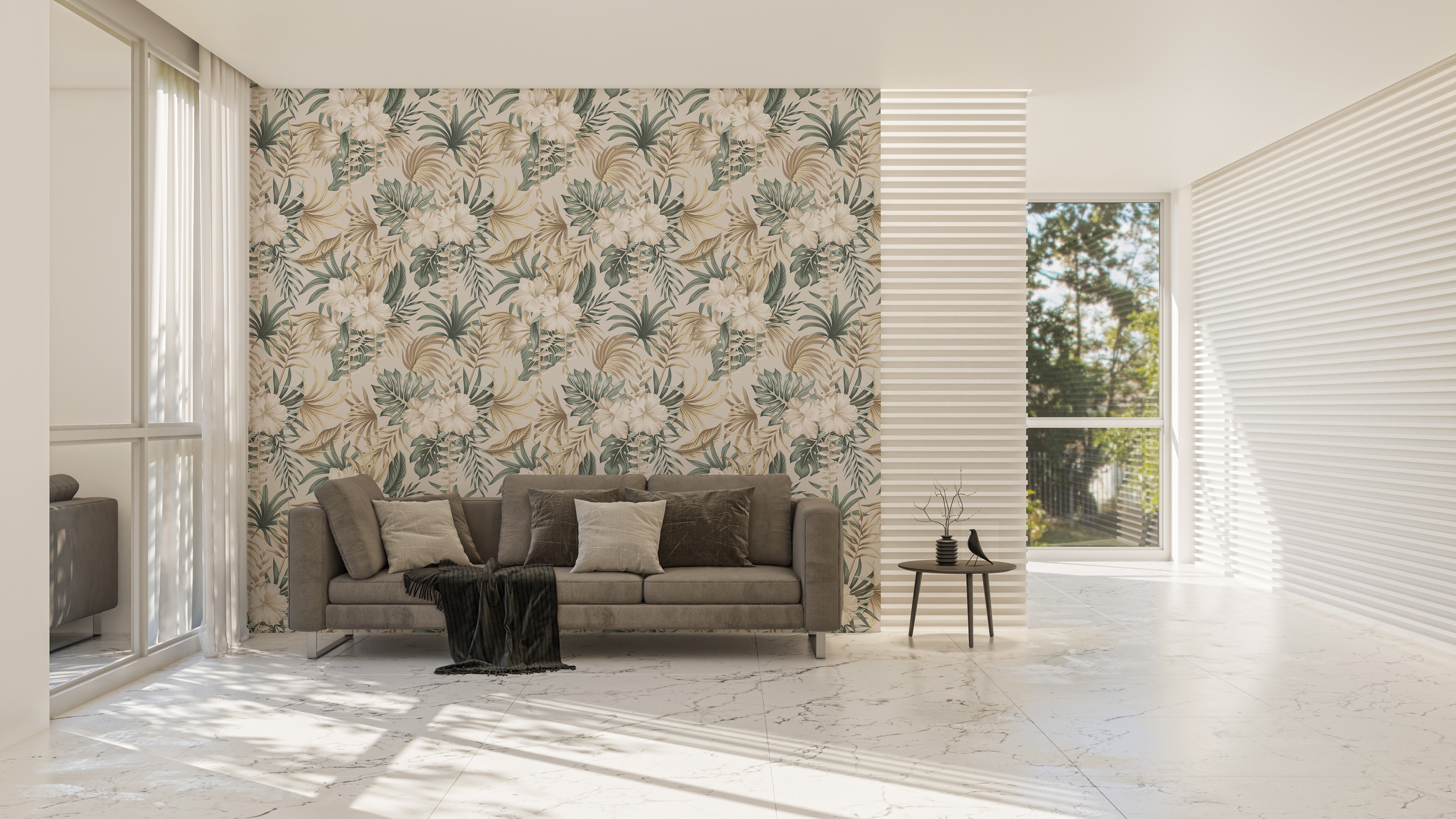 Vibrant green leaves tropical wall mural
