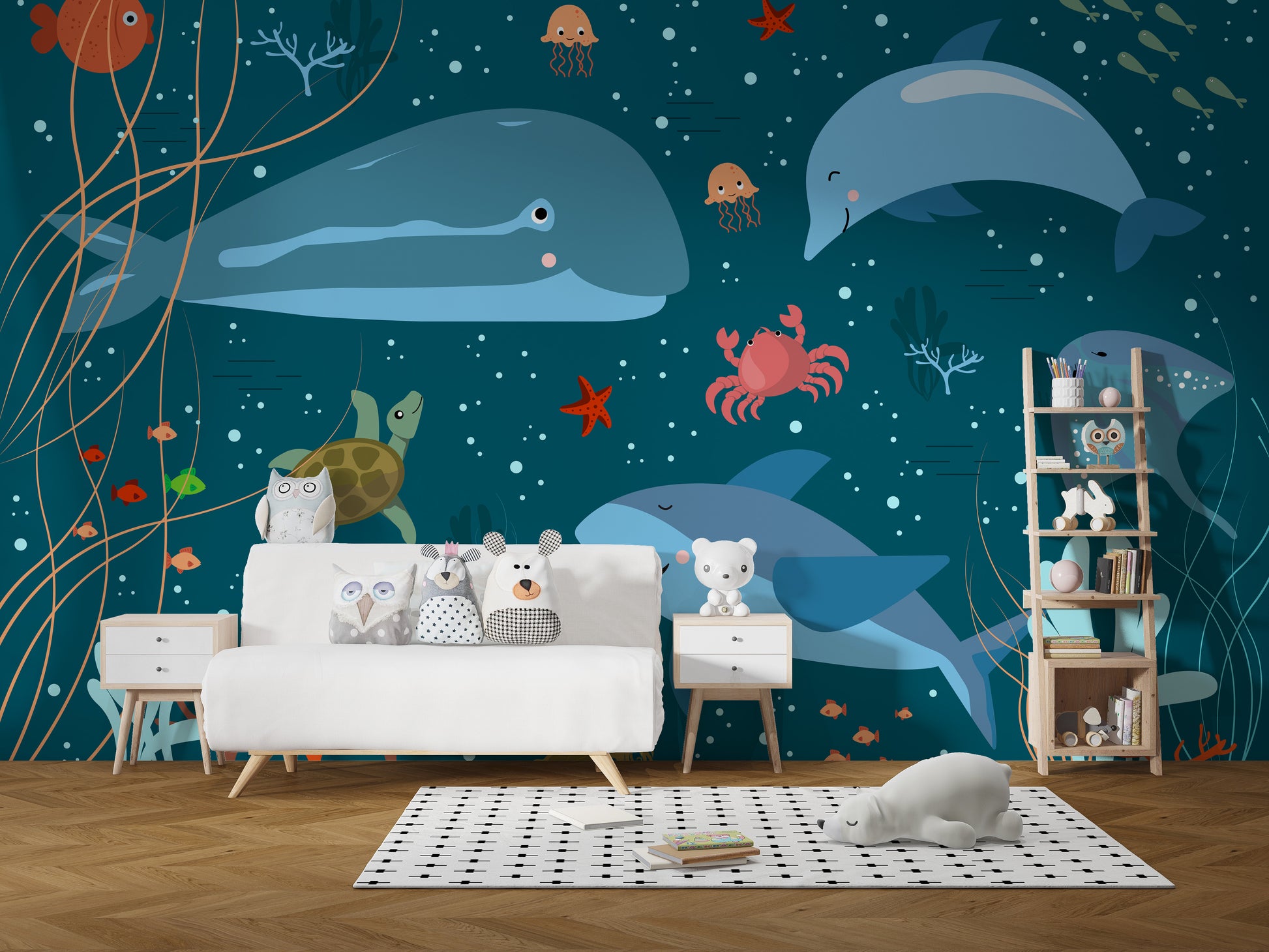 Sea creatures wallpaper marine mural
