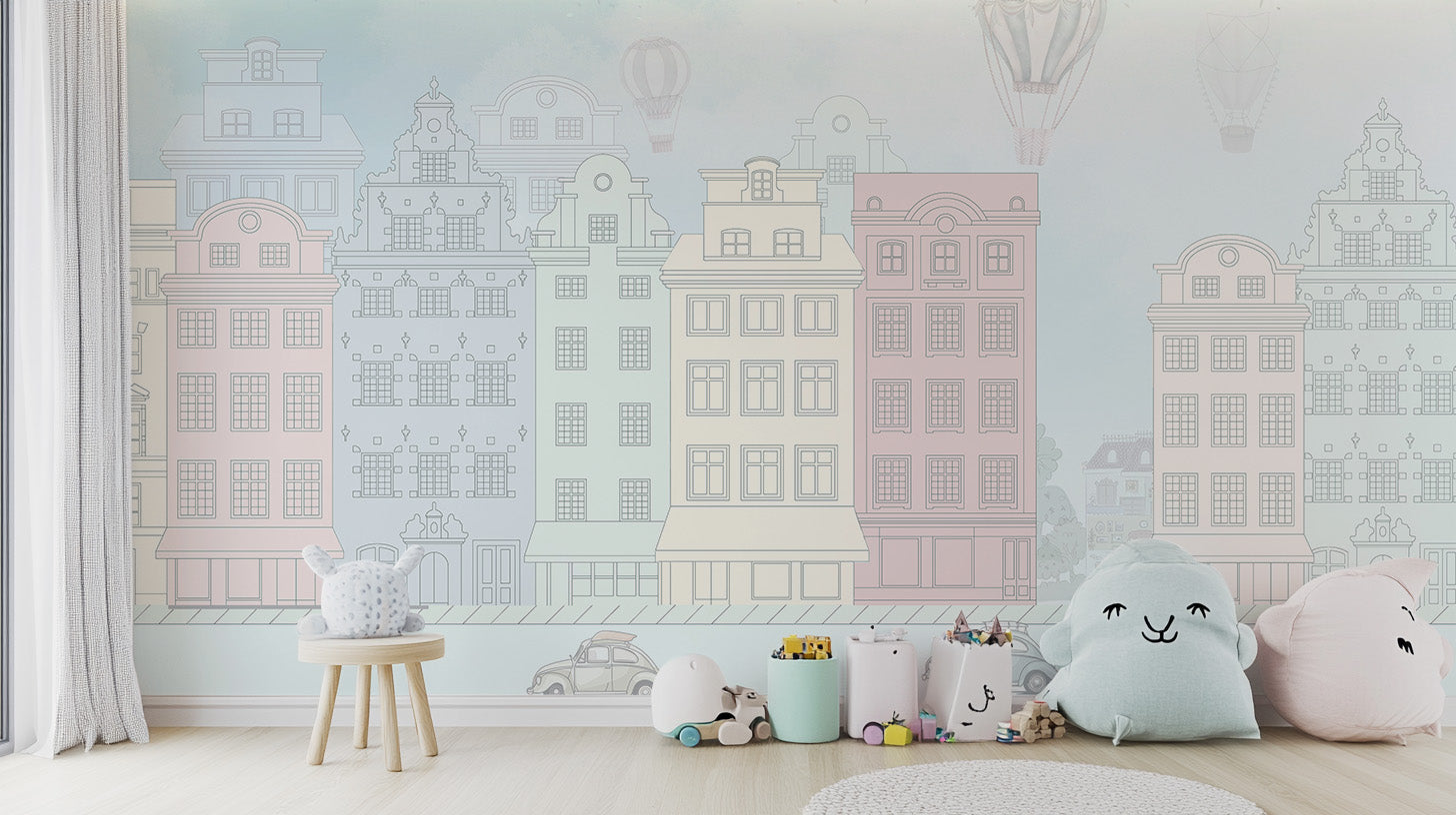 Colorful Cityscape Wall Mural for a bold city touch