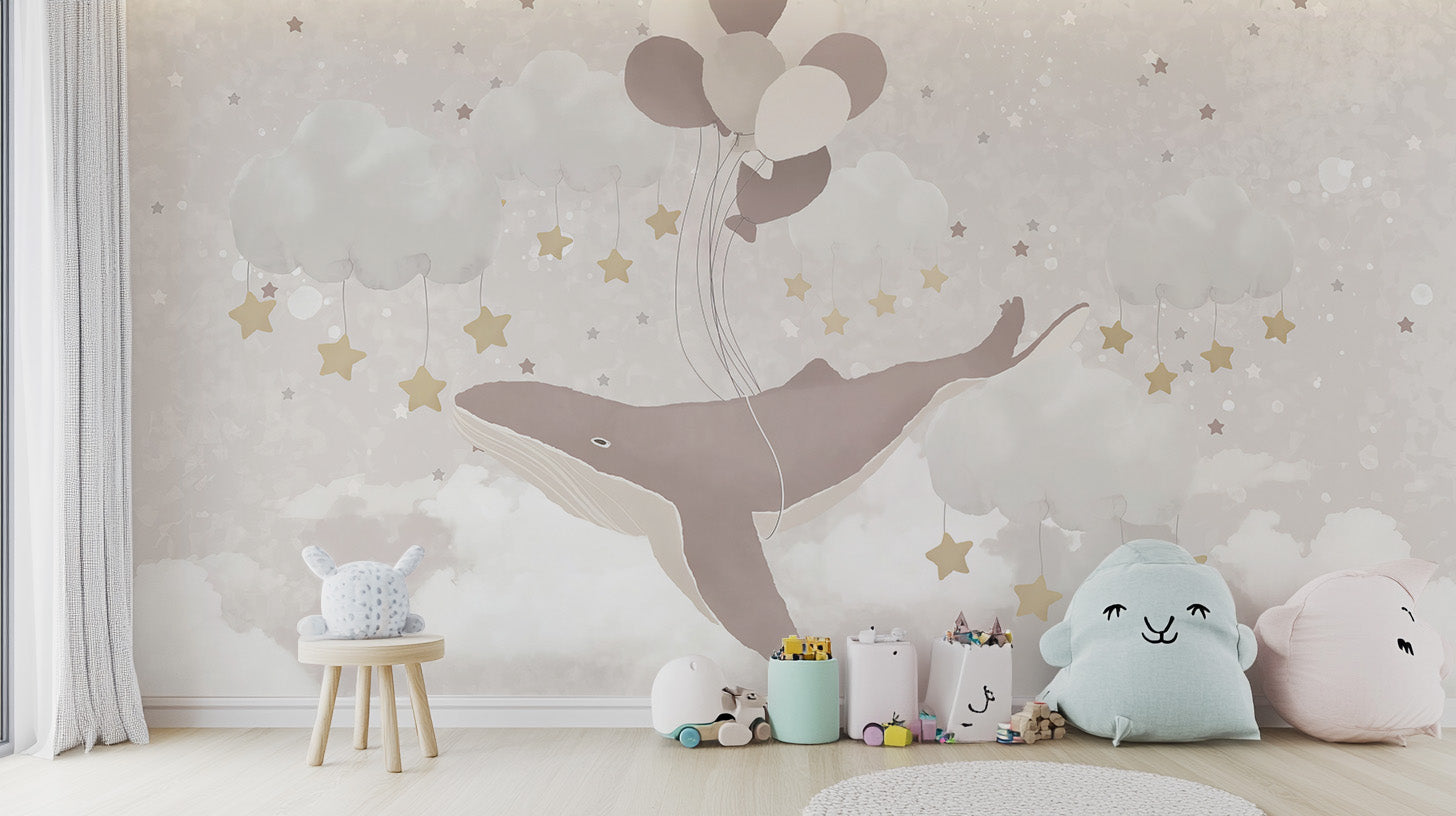 Flying Whale Nursery Wall Mural for a serene setting