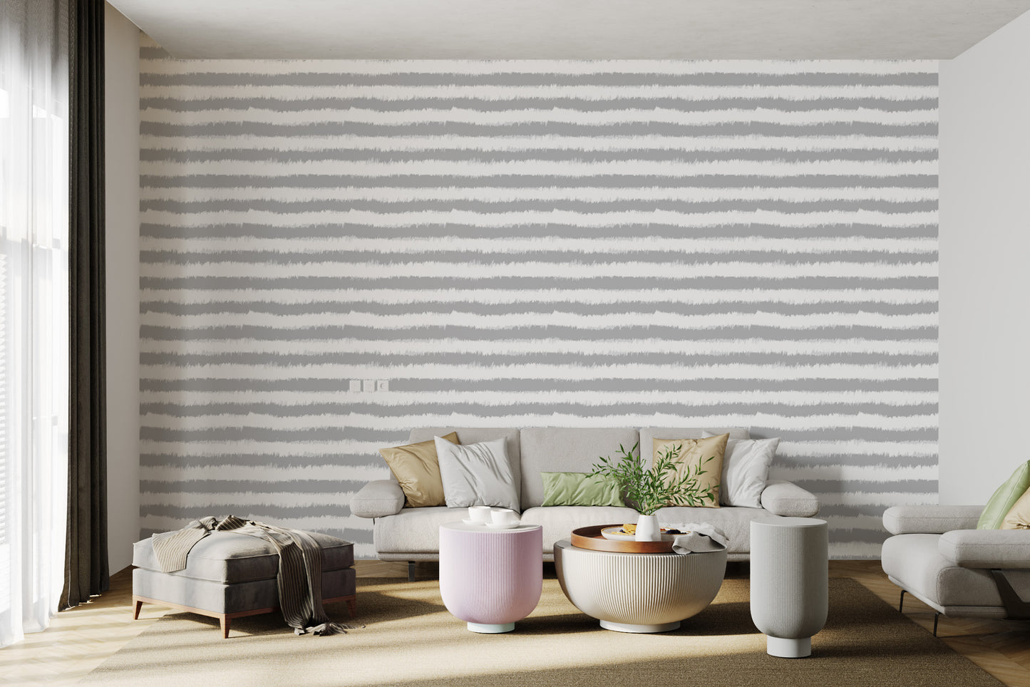 Grey Horizontal Stripes Wallpaper Mural