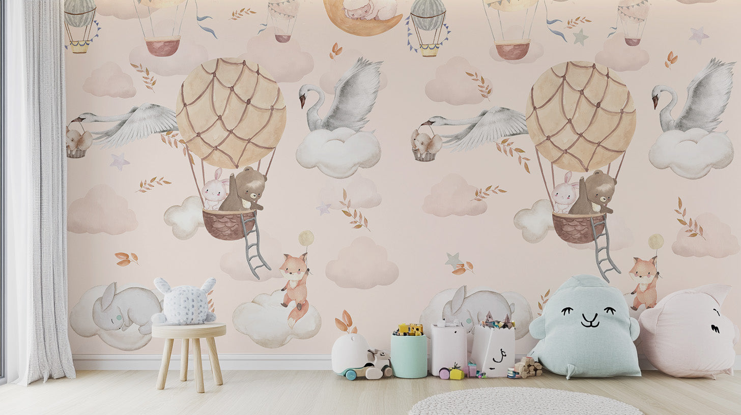 Balloon Adventure Wall Mural with flying charm