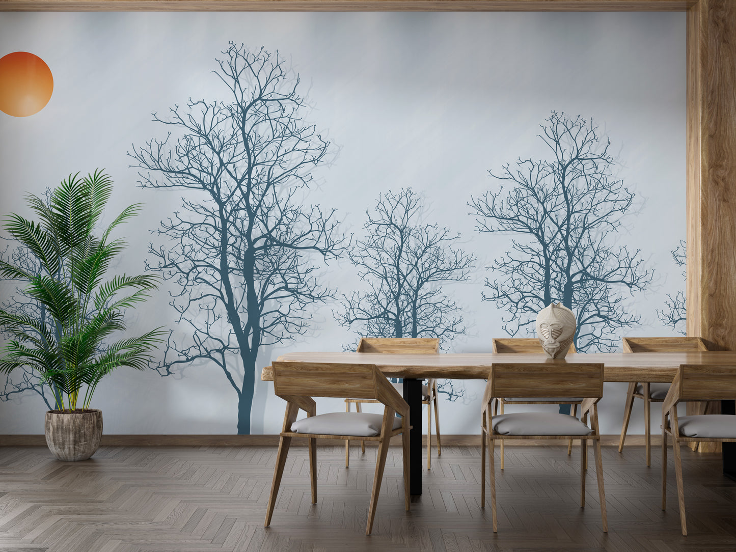 Gray Forest Crimson Sun Wallpaper Mural