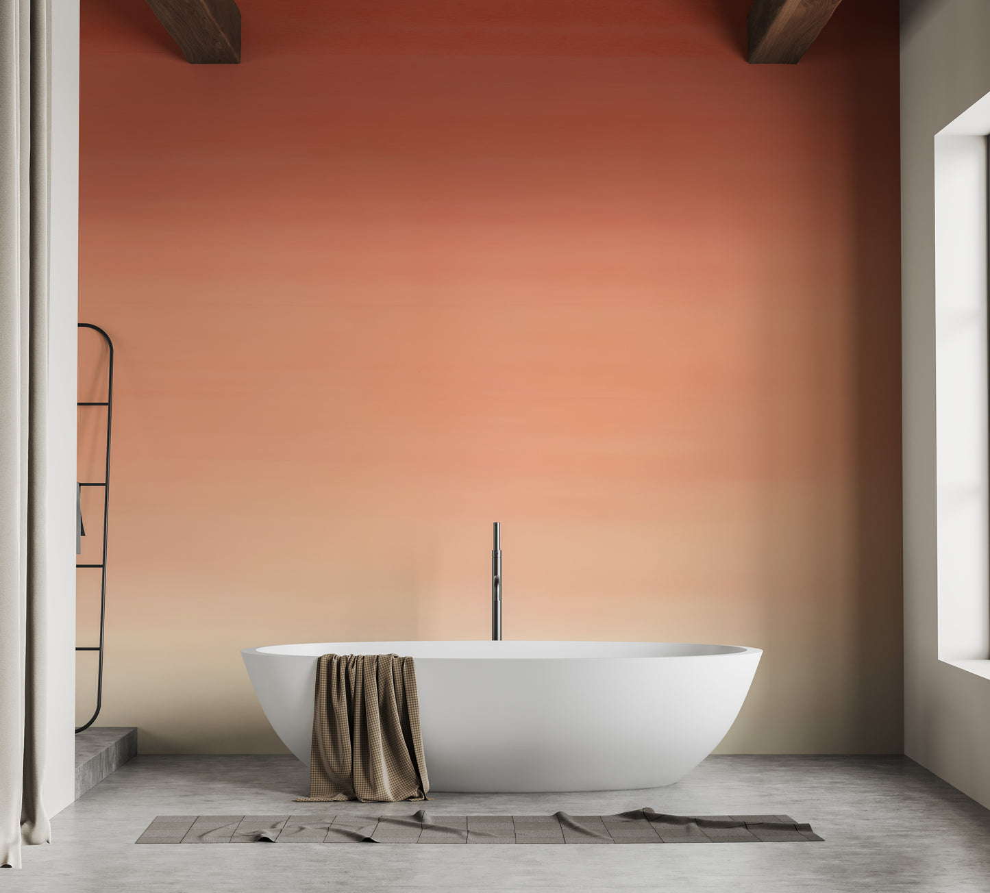 Minimalist wall mural with a calming orange ombre design
