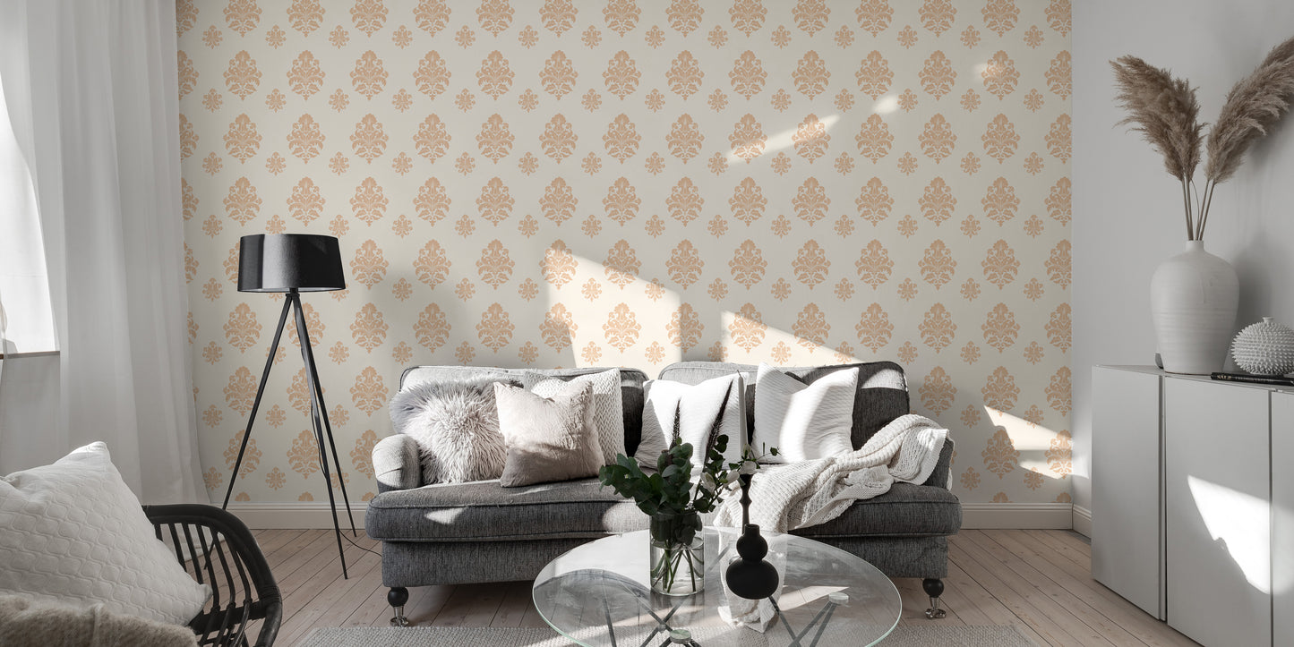 Beige Classical Damask Repeat Pattern Wallpaper