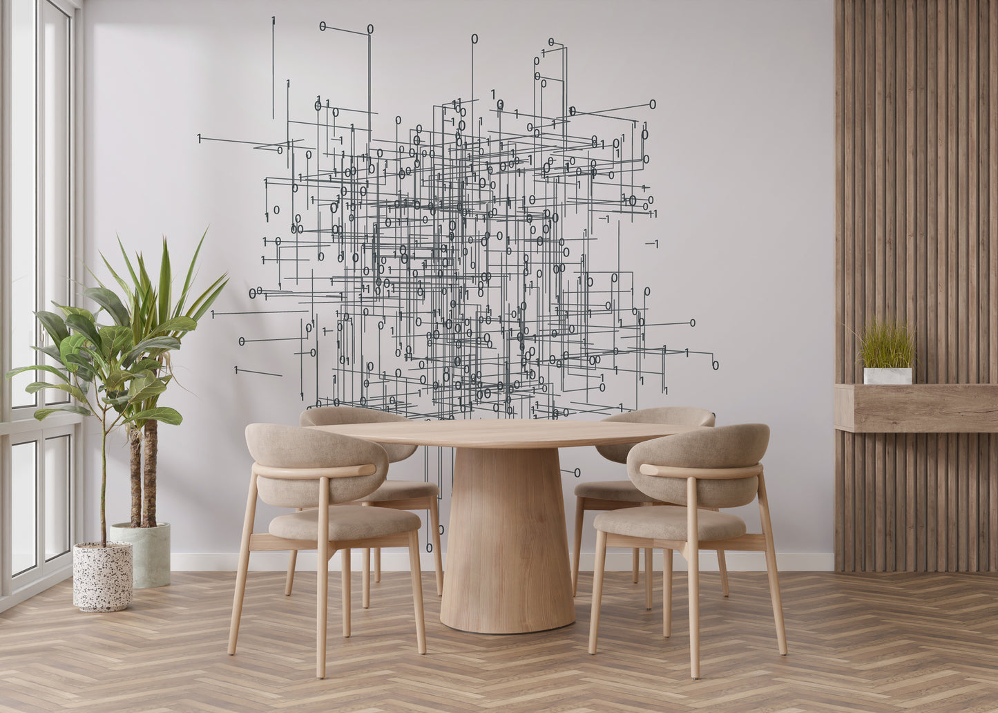 Intricate network wall mural for trendy spaces
