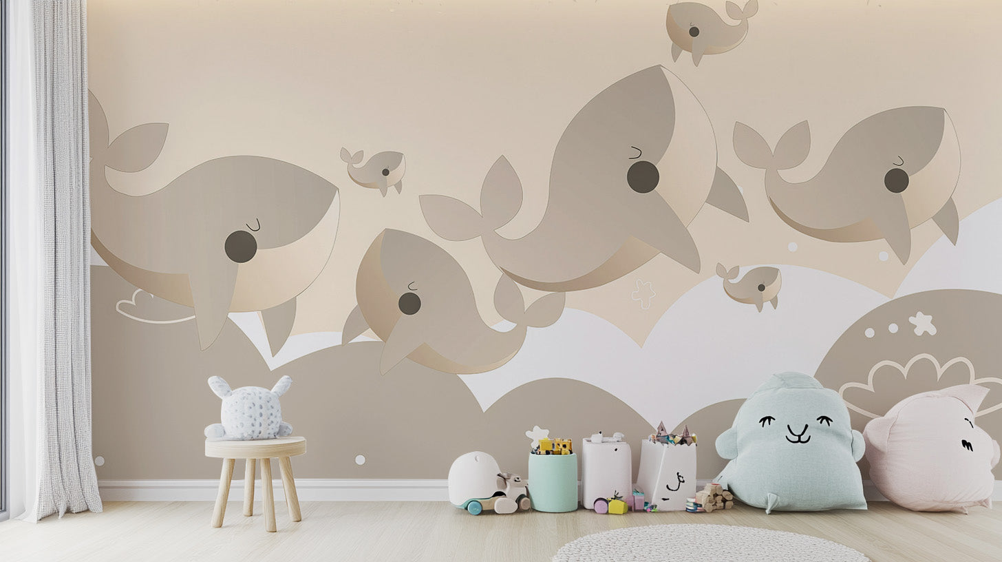 Create a joyful atmosphere with Playful Whales Mural