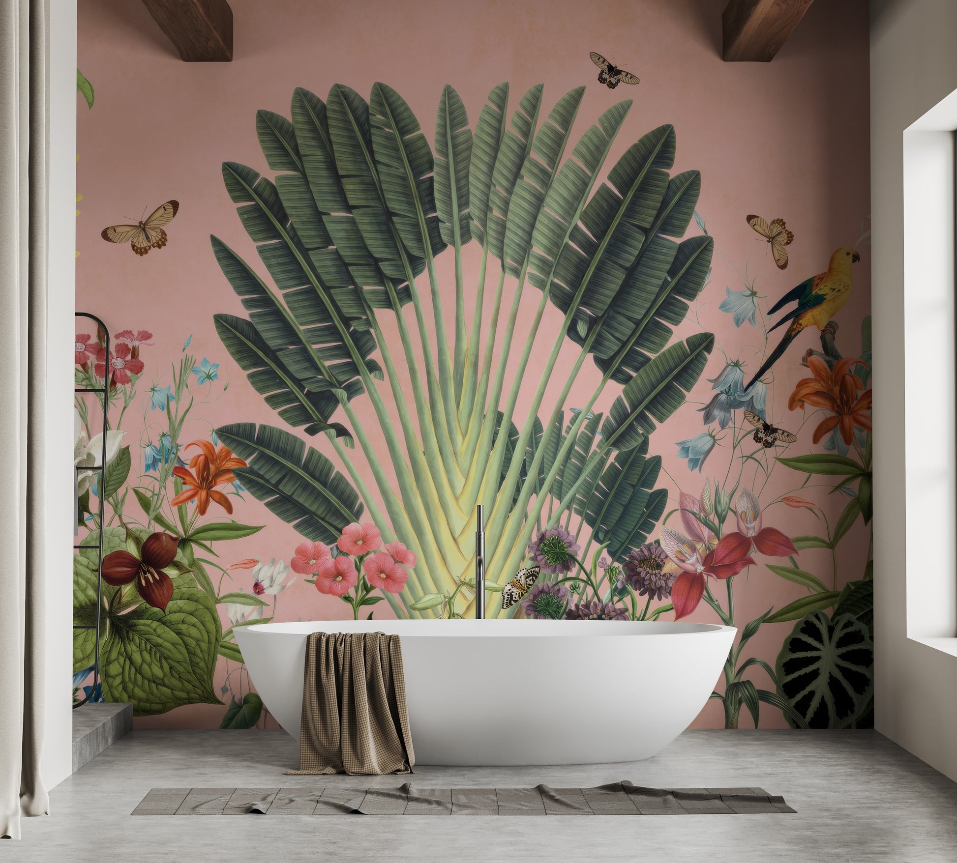 Stylish wallpaper mural with intricate botanical garden patterns
