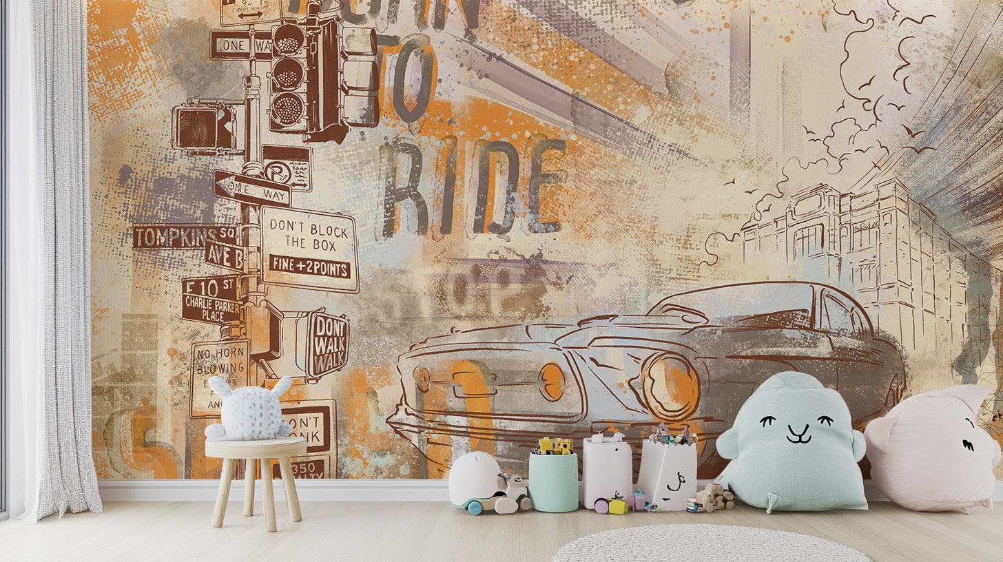 Add vintage flair with Mustang Wall Mural