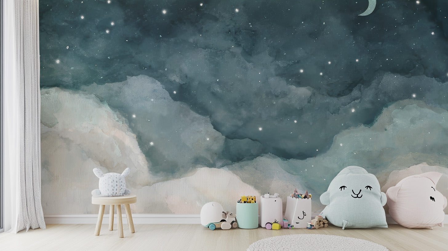 Dreamy Blue Clouds Night Wallpaper Mural