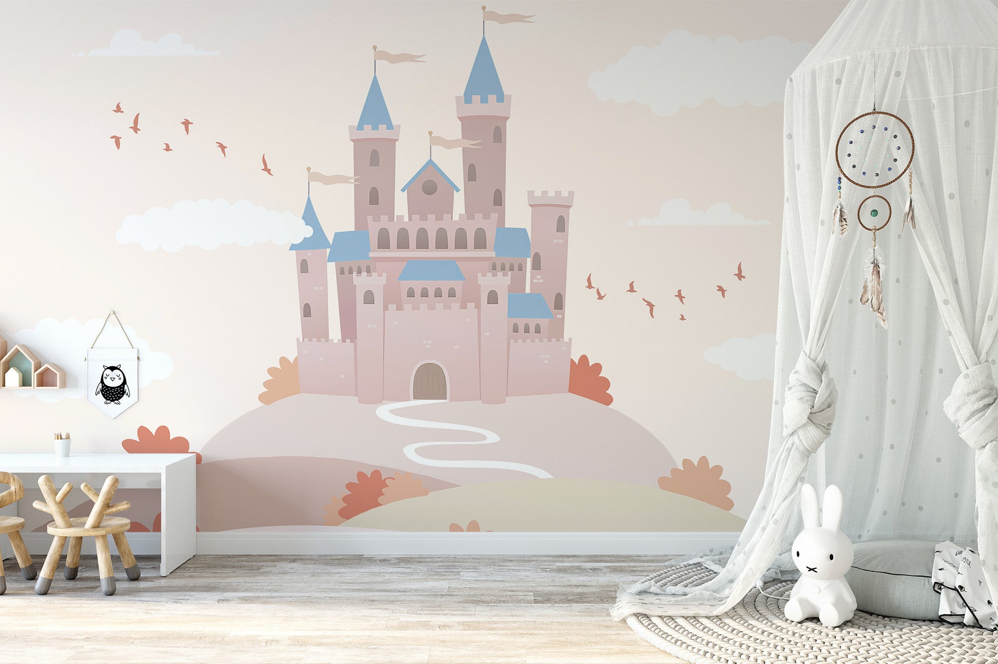 Magical castle kingdom wall mural for little royals
