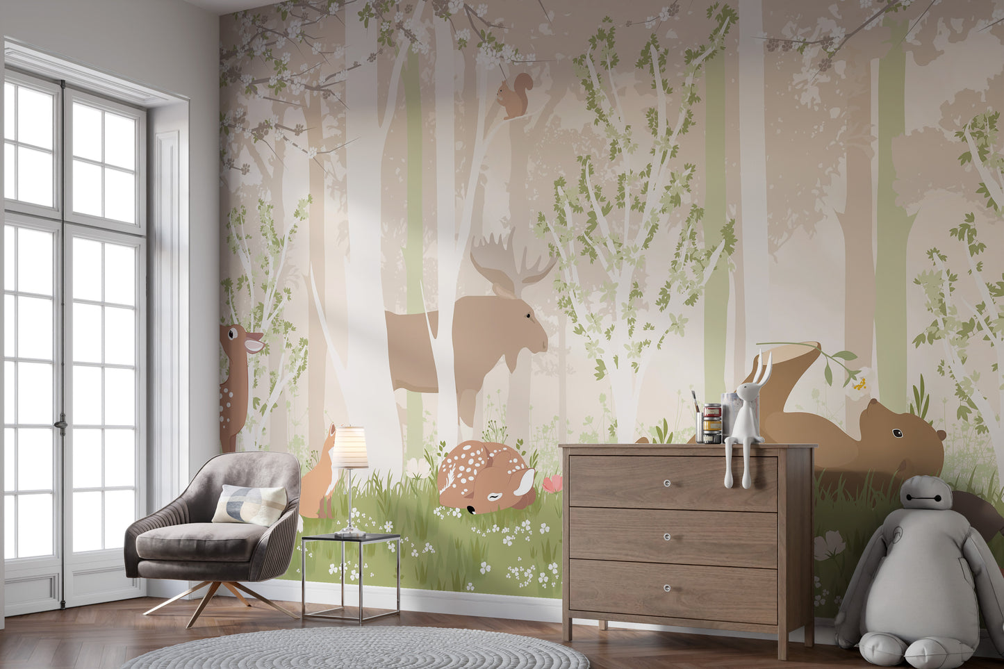 Colorful wildlife wallpaper mural for kids' spaces
