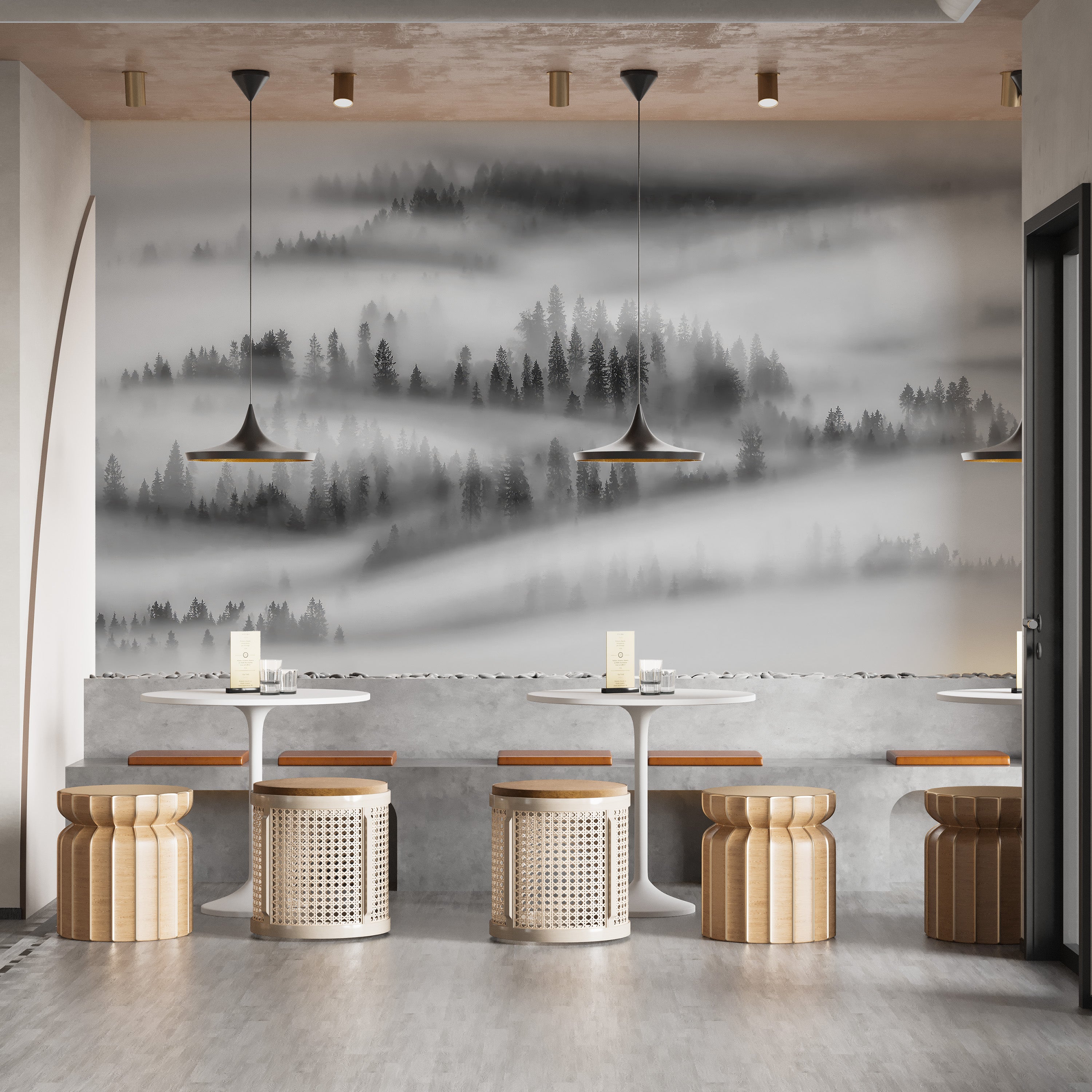 Monochrome forest wallpaper mural for serene decor