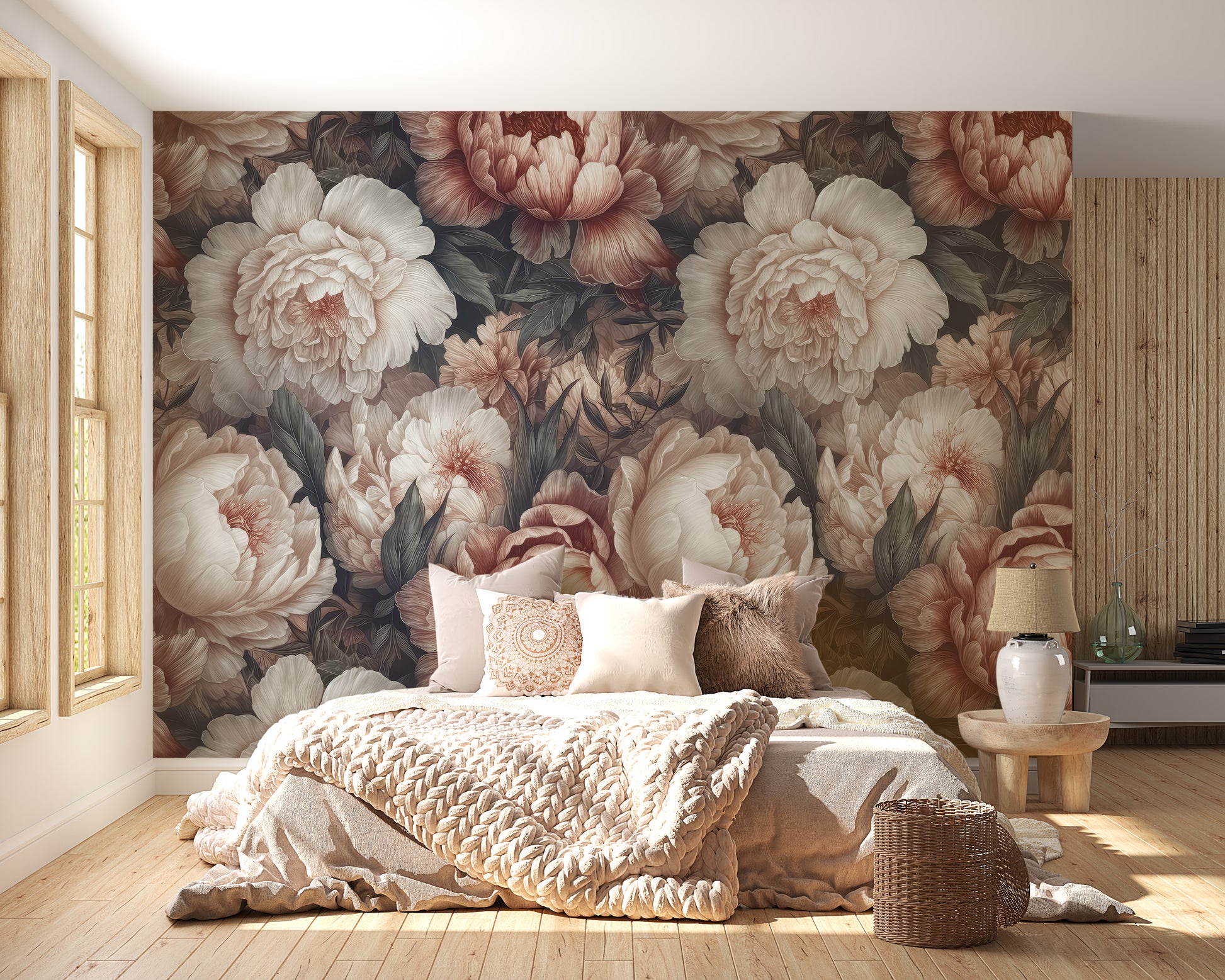 Charming blush peony mural for a dreamy room vibe
