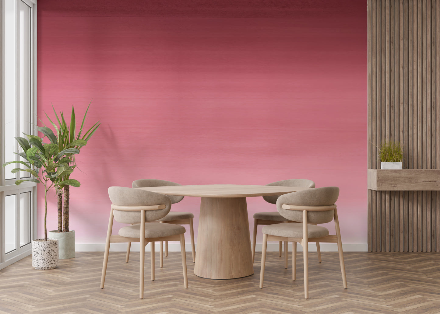 Ombre wall mural featuring Barbie-inspired pink hues