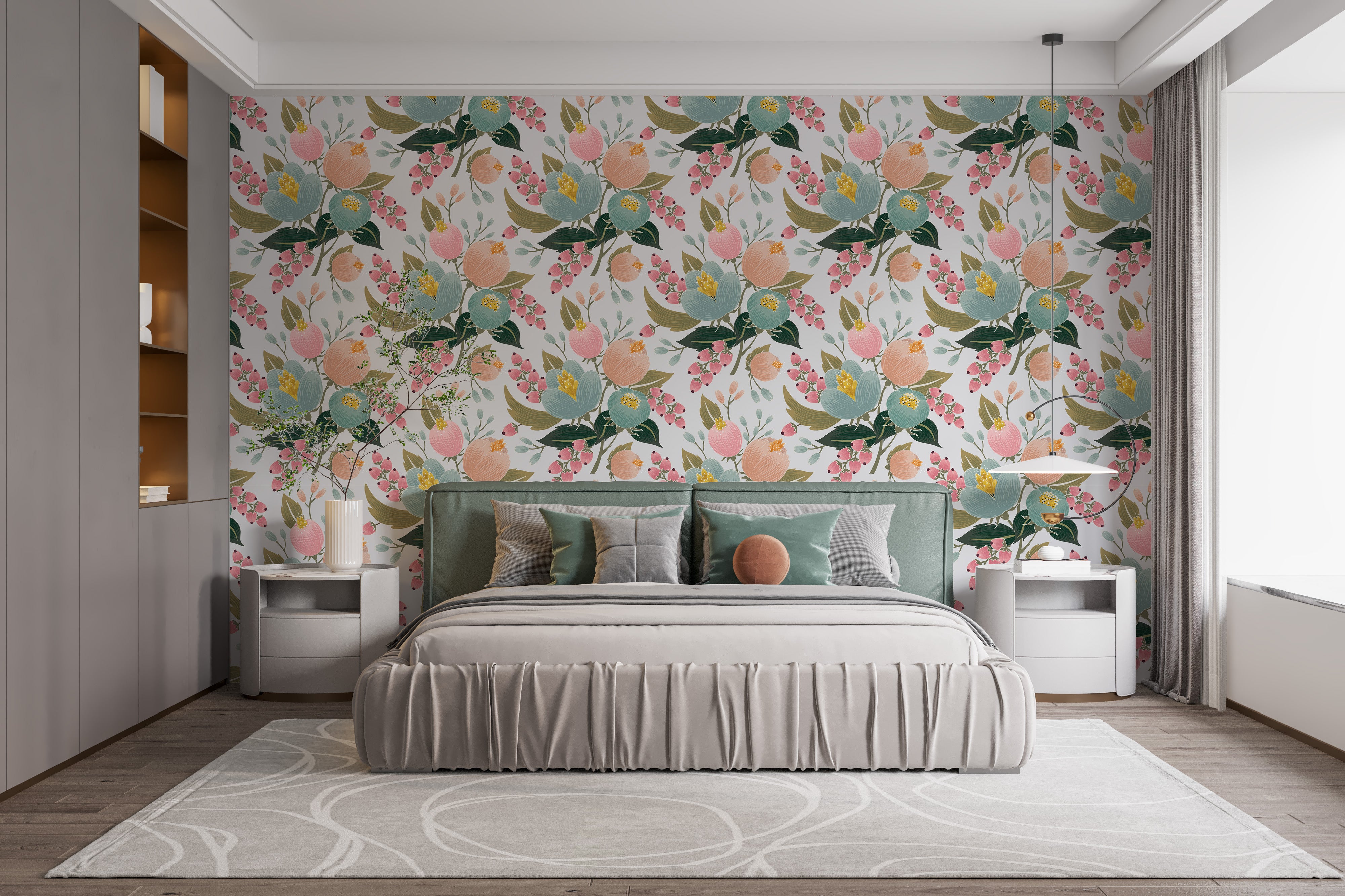 Soft floral mural wallpaper for walls
