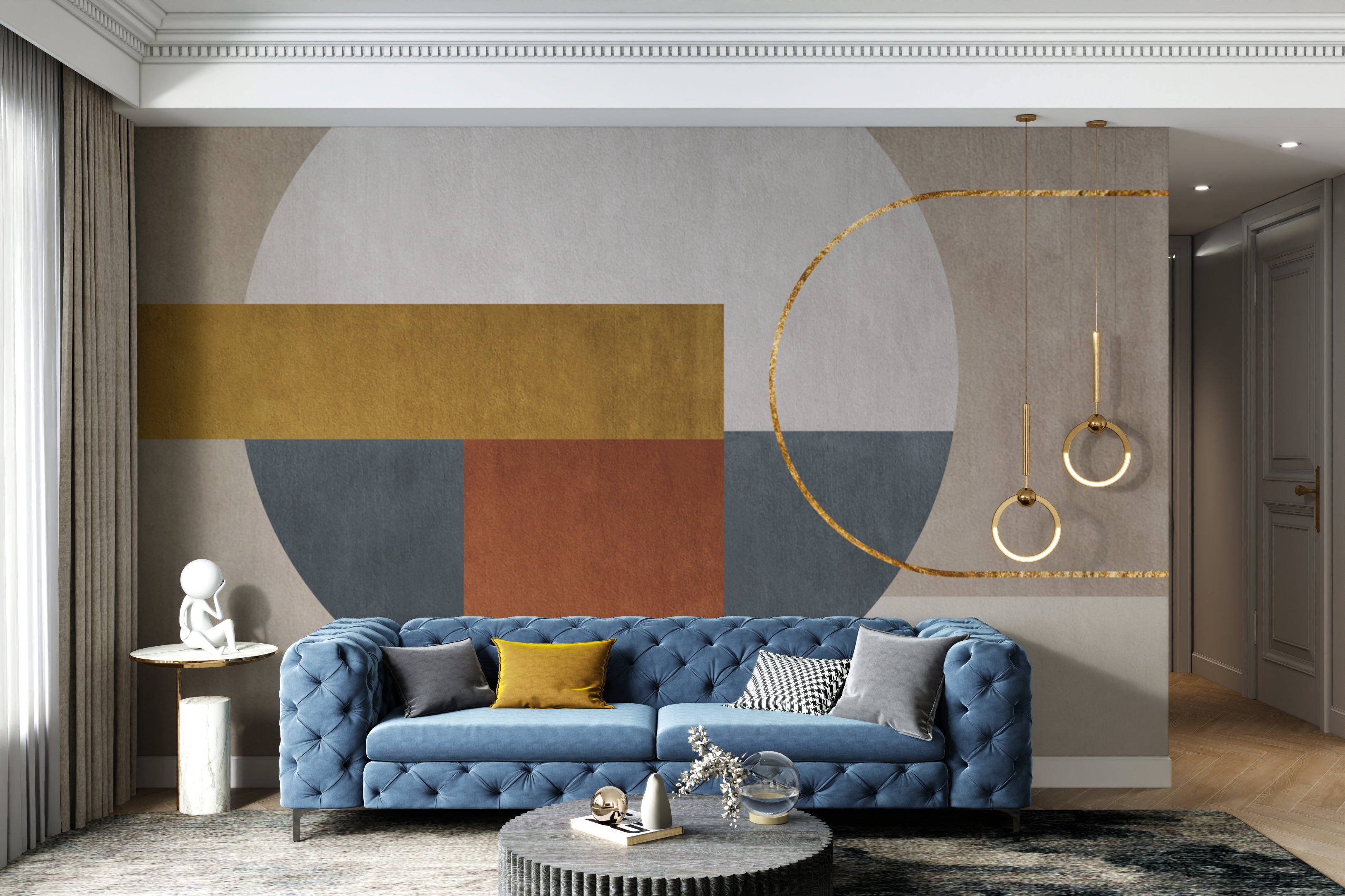 Gold-accented mural for a touch of elegance and style