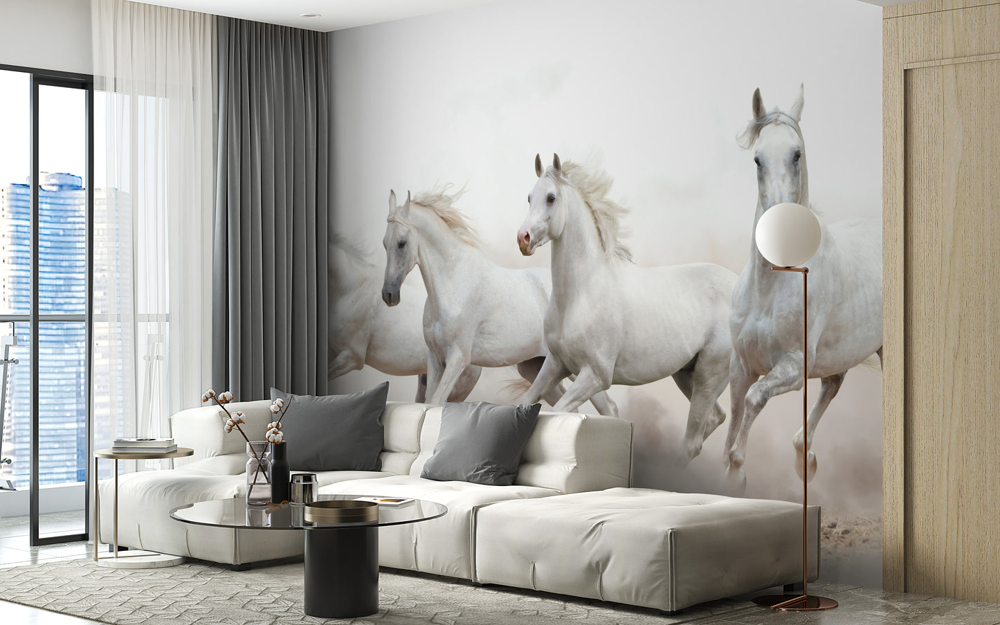 Herd of horses wallpaper in motion design.
