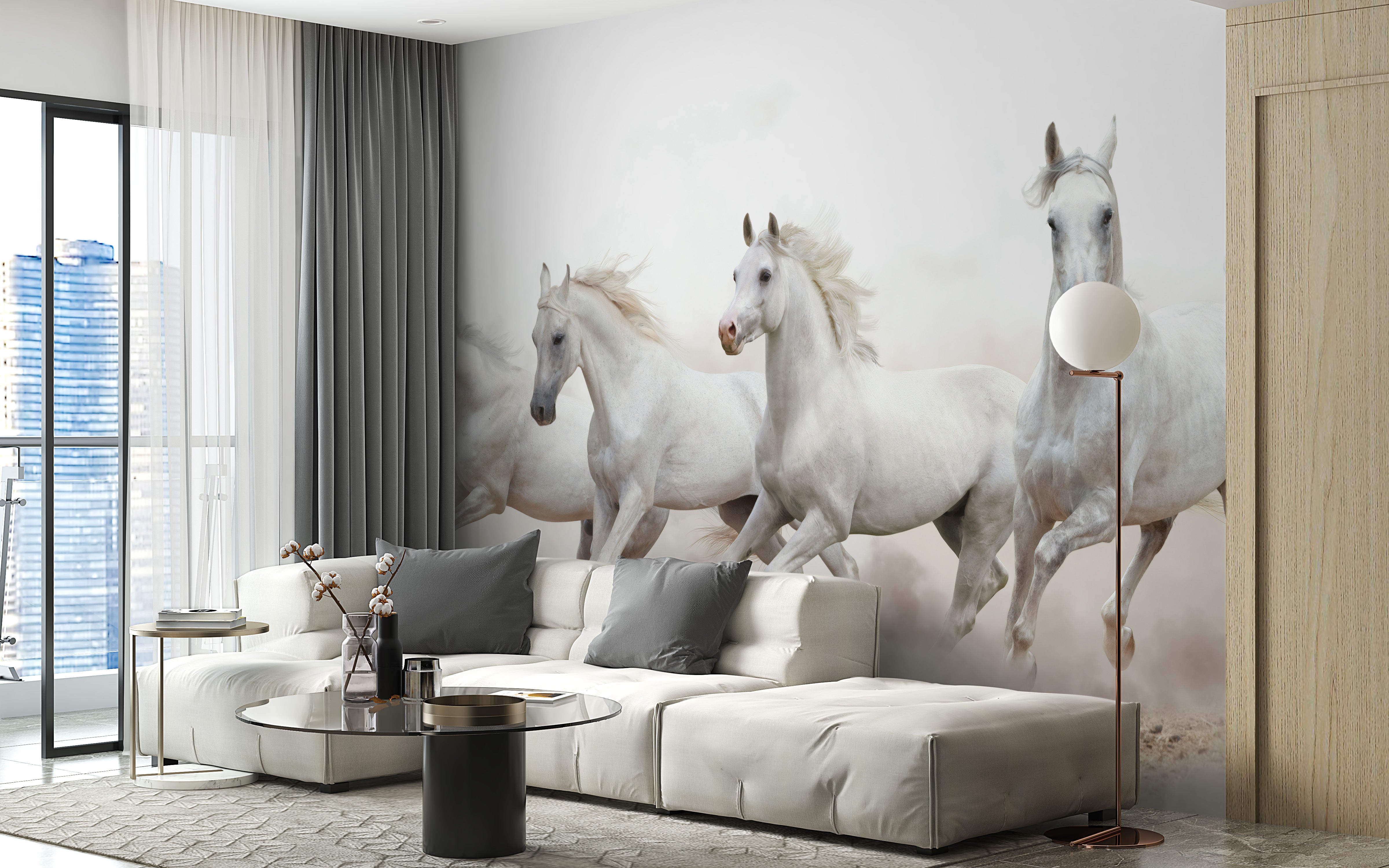 Herd of horses wallpaper in motion design.
