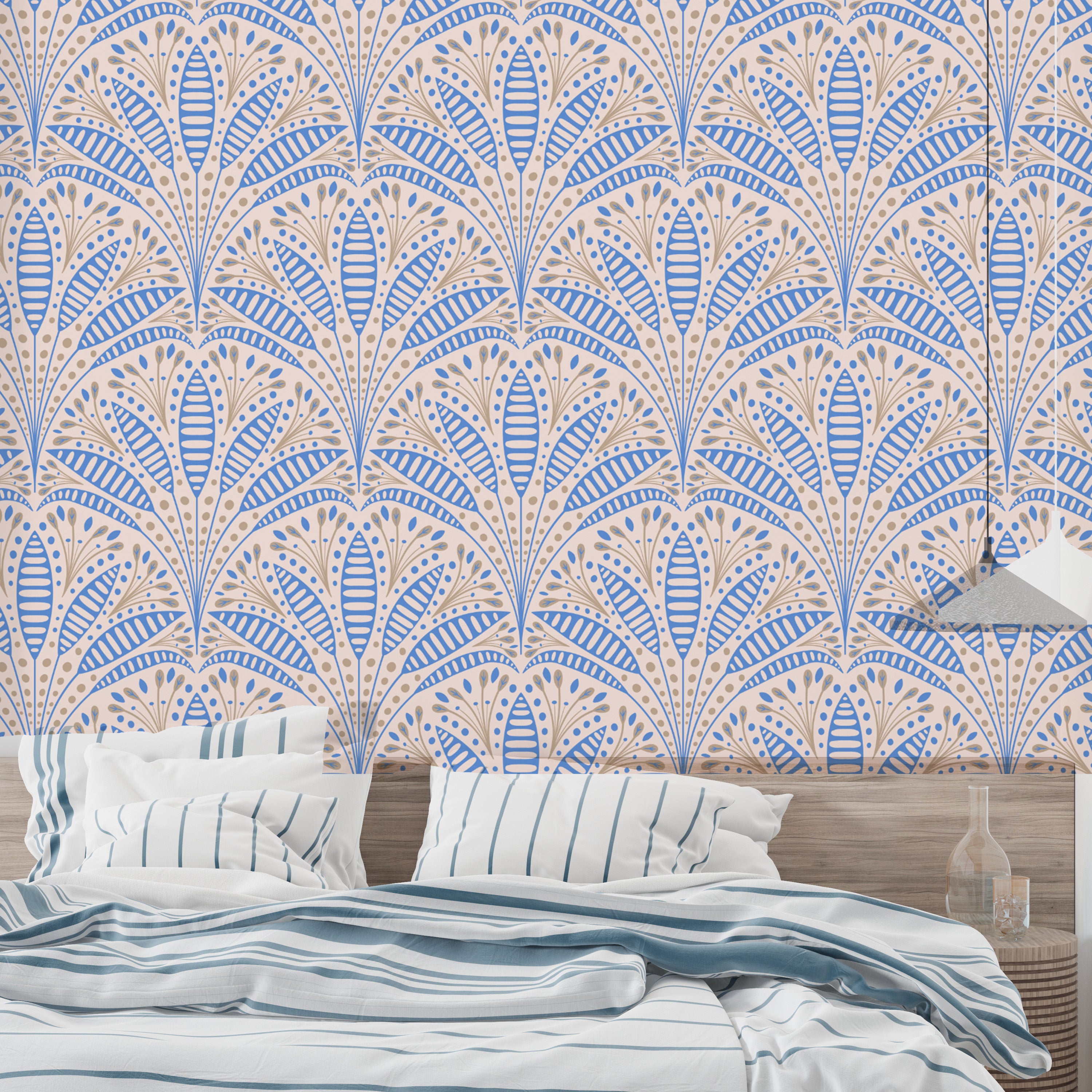 Sophisticated wallpaper featuring Art Deco blue palm designs
