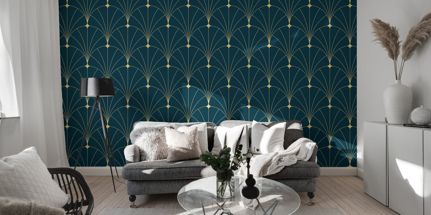 Stylish abstract Deco wallpaper in dark blue.