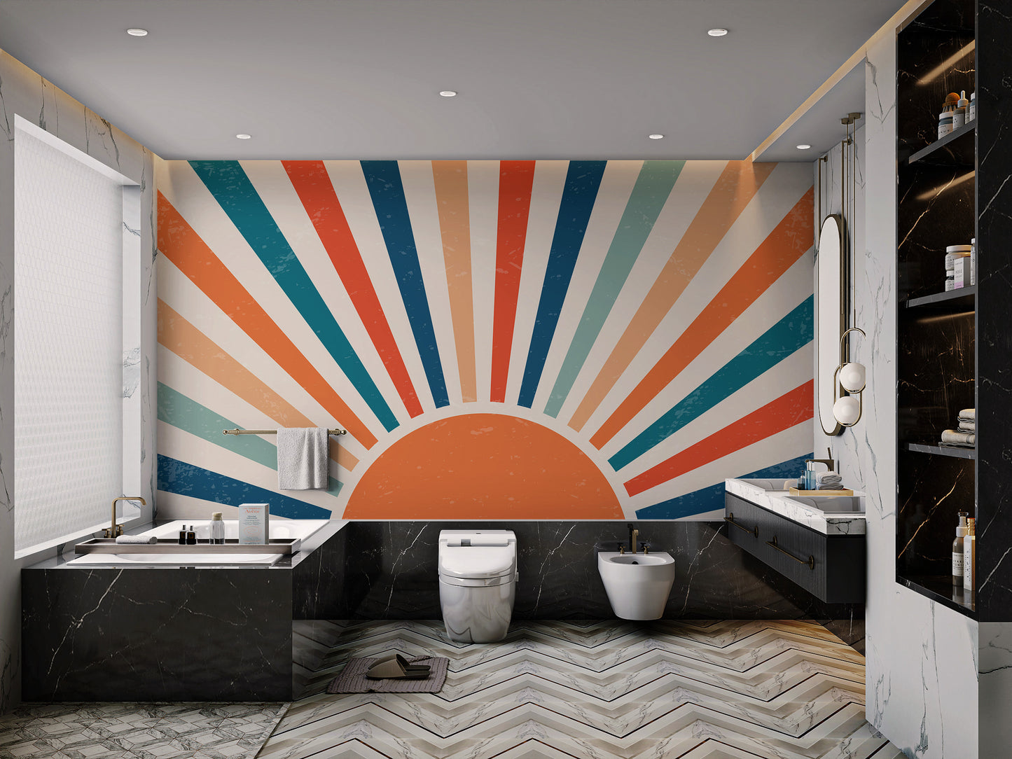 Colorful retro sunburst wall pattern
