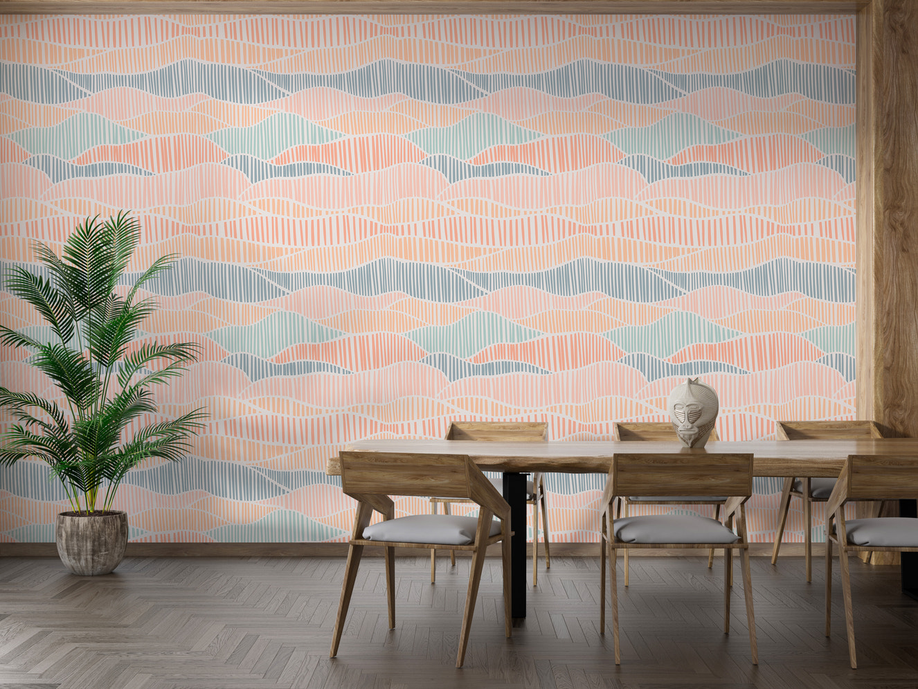 Pastel dashed Boho hand-drawn nursery wallpaper.