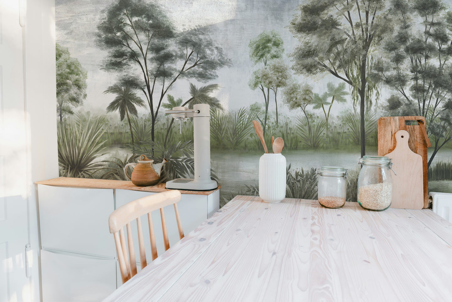 Dreamy blurred woodland mural