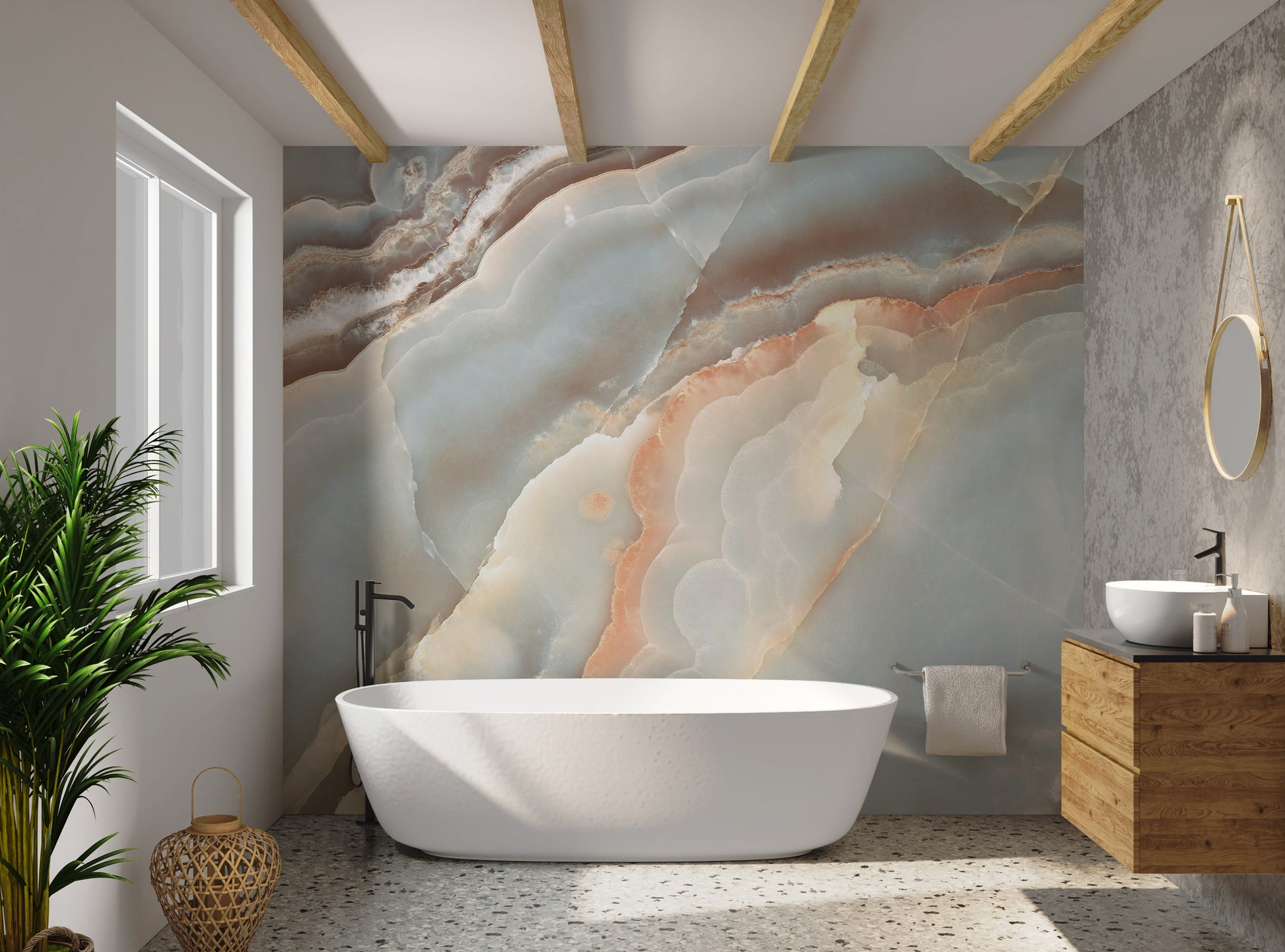 Aqua marble texture mural for modern decor