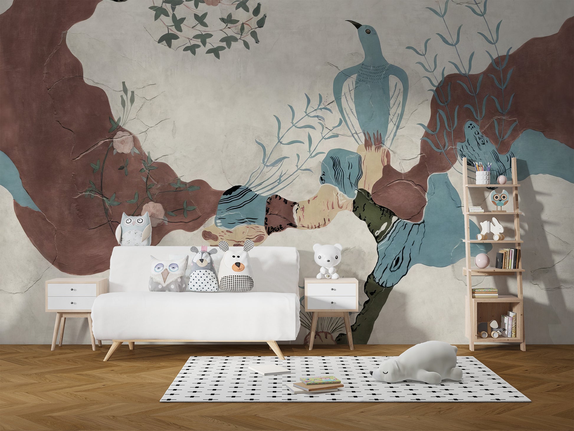 Self-adhesive vintage abstract mural for modern spaces