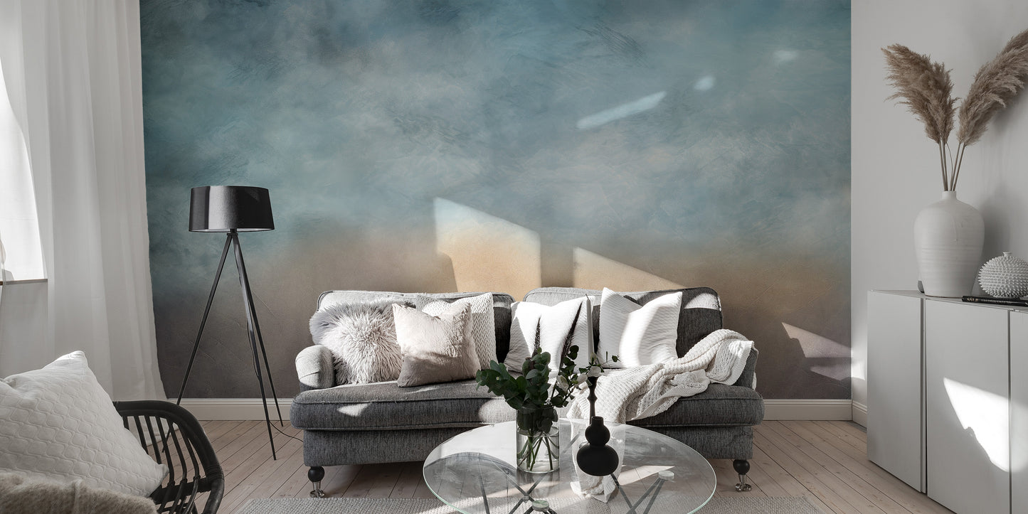 Subtle grey cloud ombre mural for restful room design
