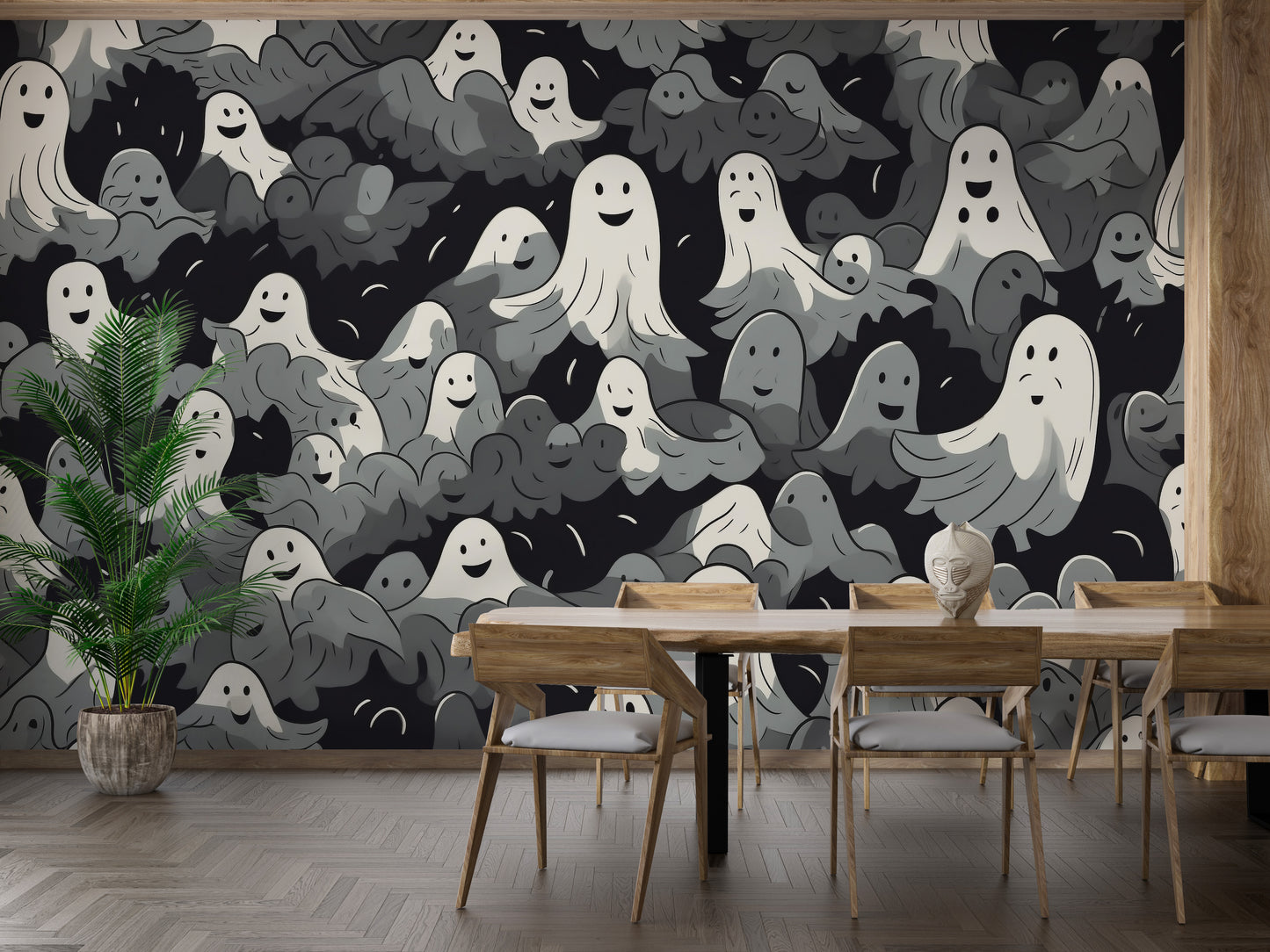 Black and White Ghosts Halloween Wallpaper