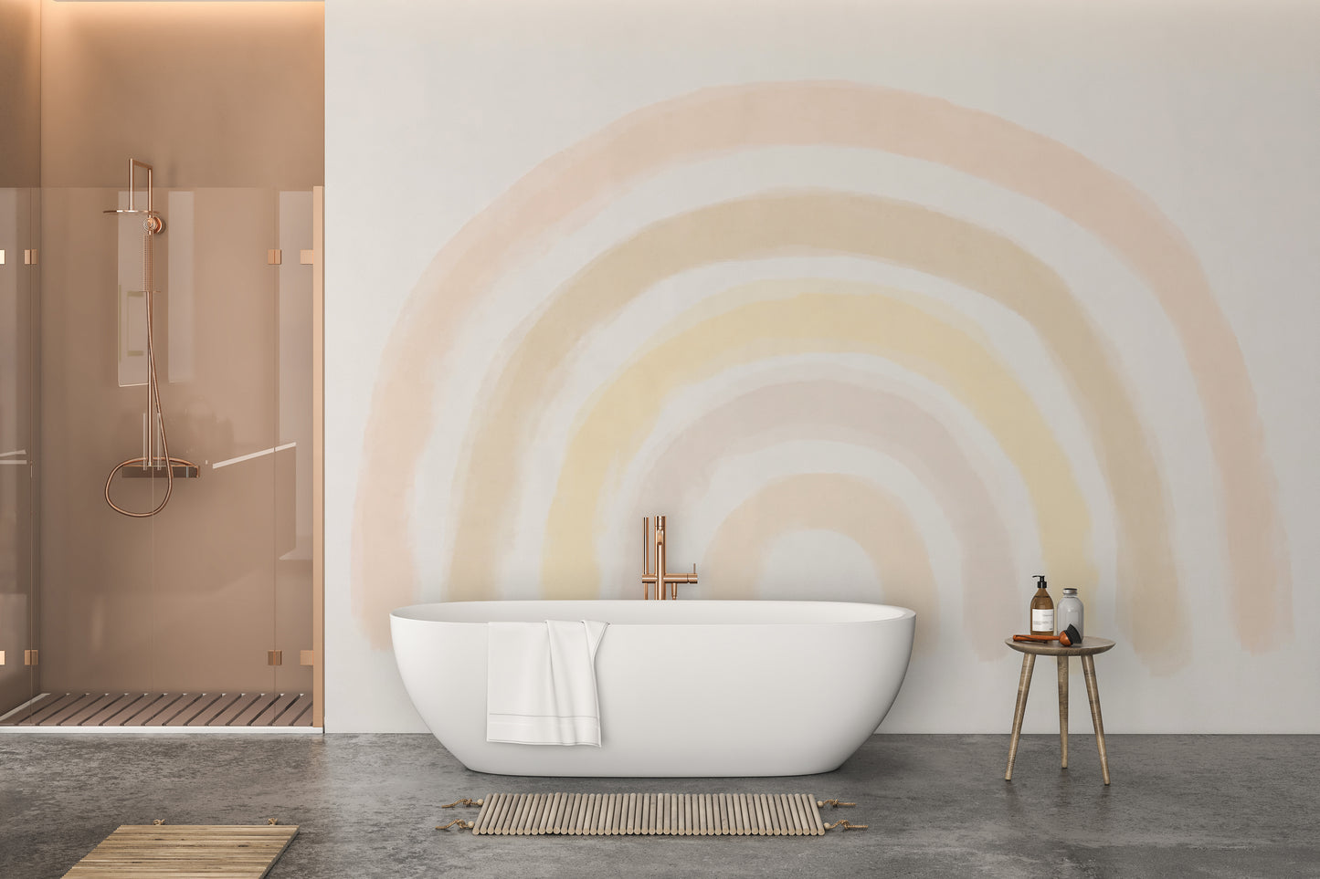 Peaceful sunrise wallpaper mural with rainbow light accents
