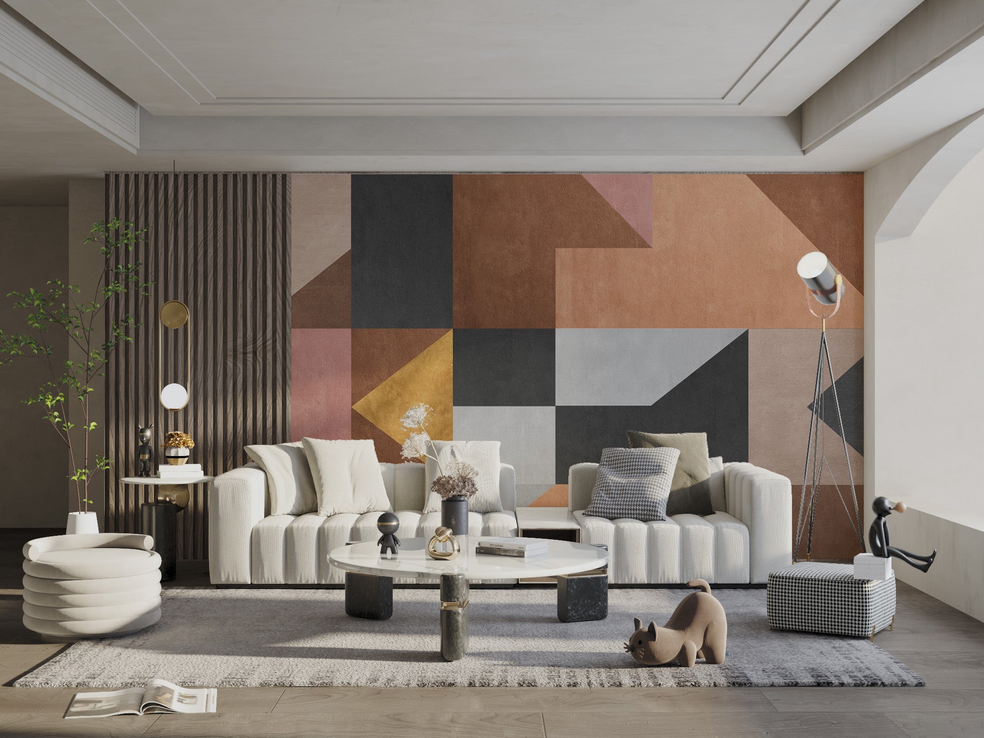 Stylish geometric patterns in an artistic wall mural