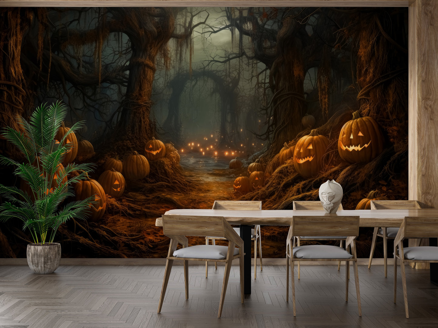 Spooky Pumpkin Forest Halloween Wallpaper