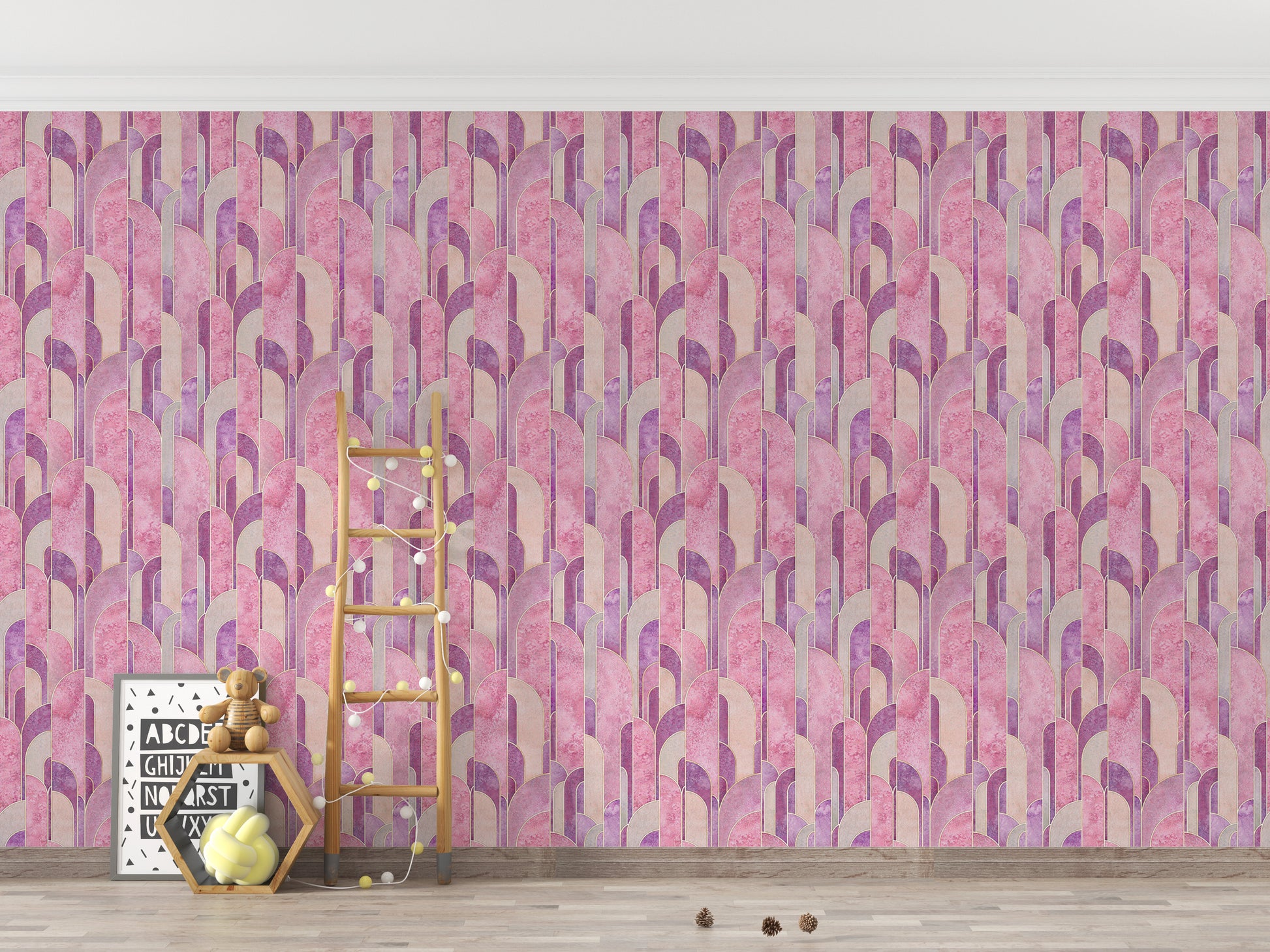 Sophisticated pink Deco geometric wall decor.