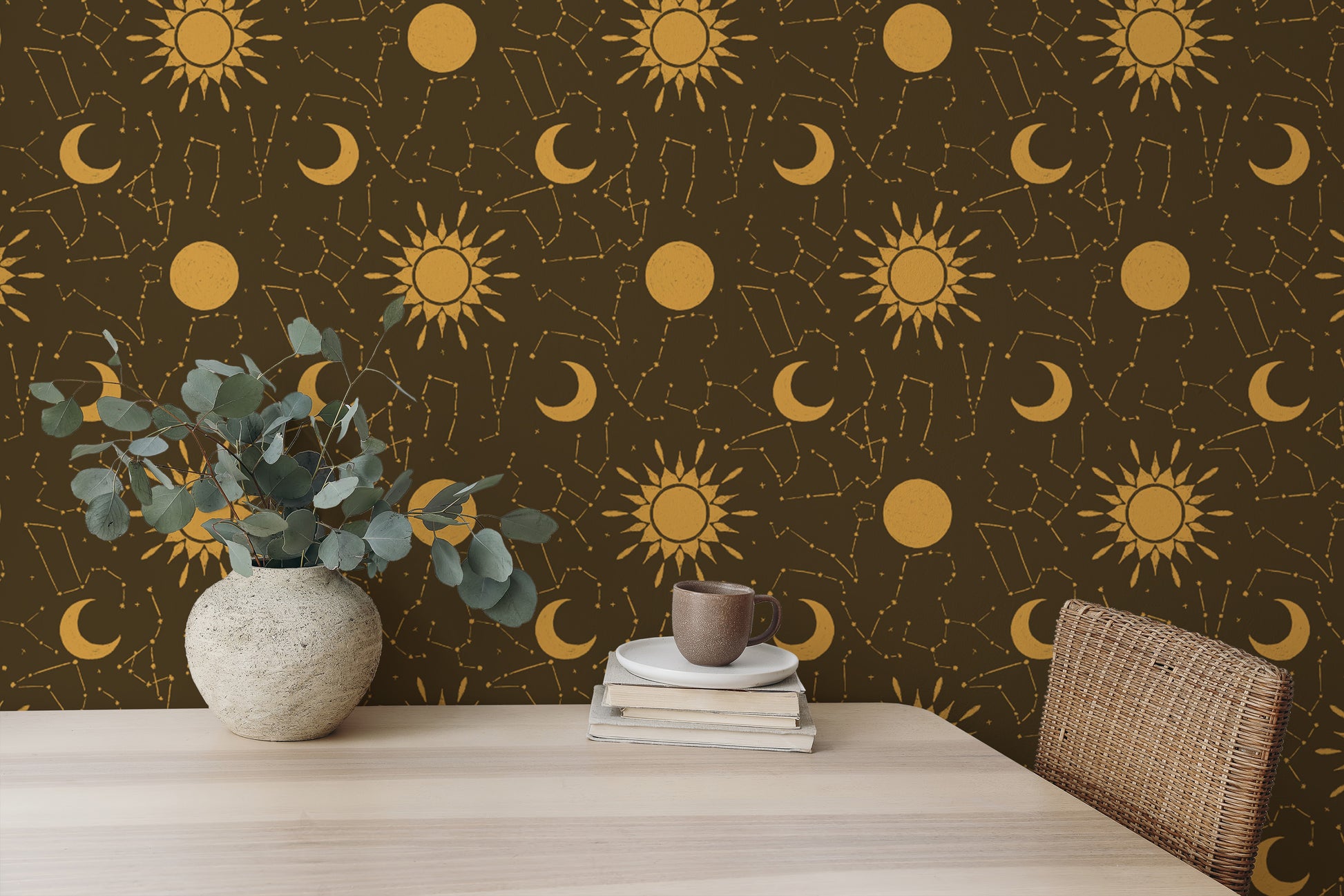 Sophisticated wallpaper showcasing zodiac constellation motifs
