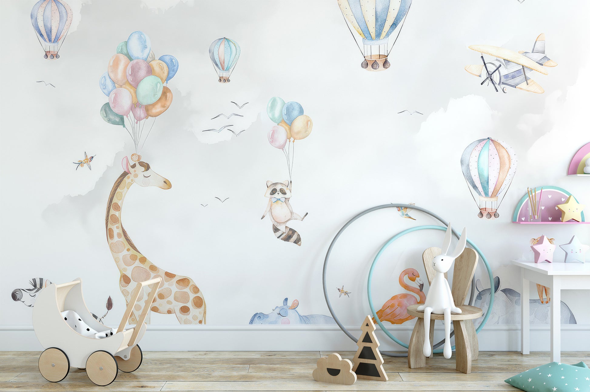 Animal Party Adventure Wall Mural for kids’ rooms