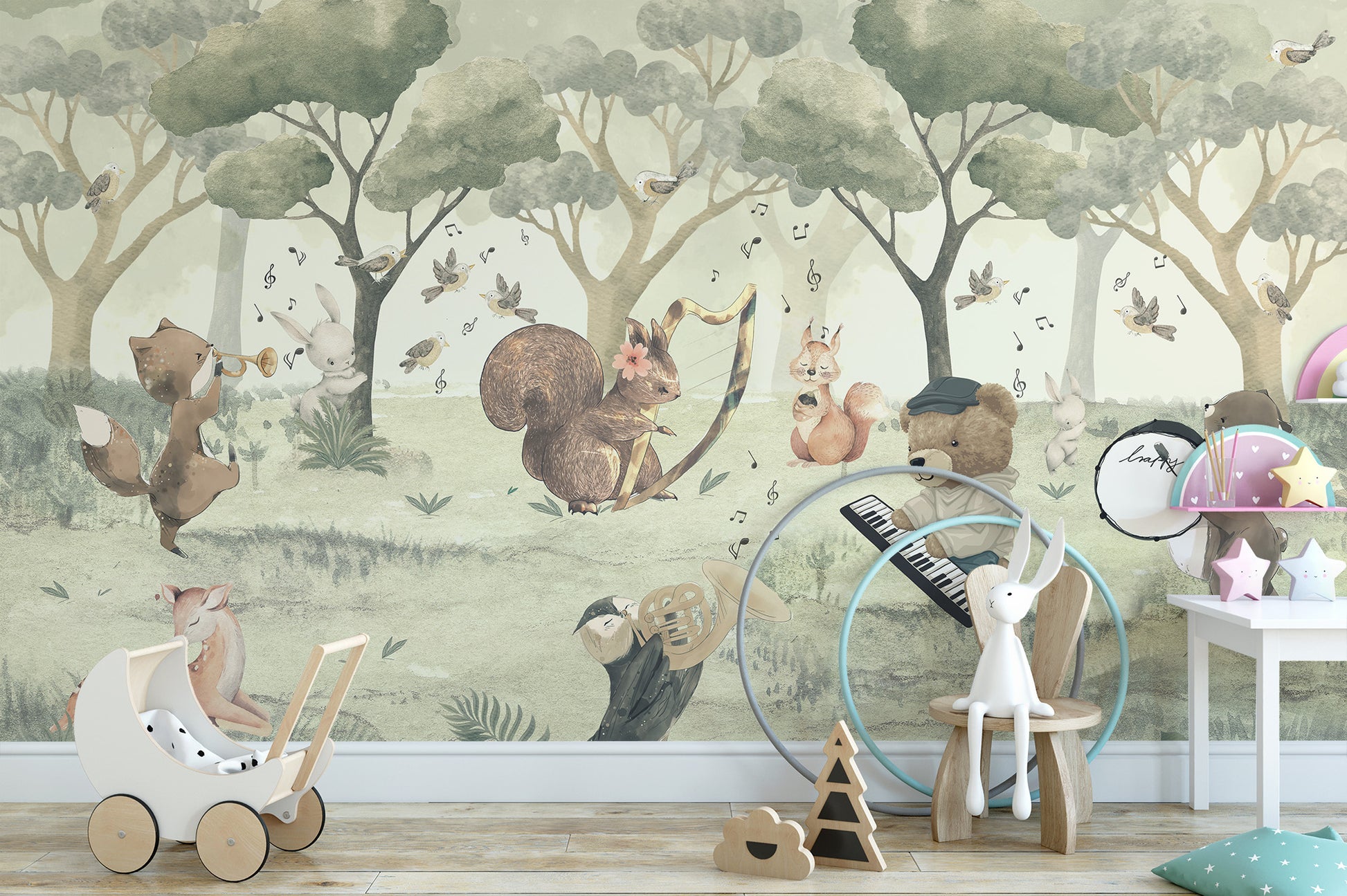 Animal Orchestra Nursery Wallpaper Mural for lively walls