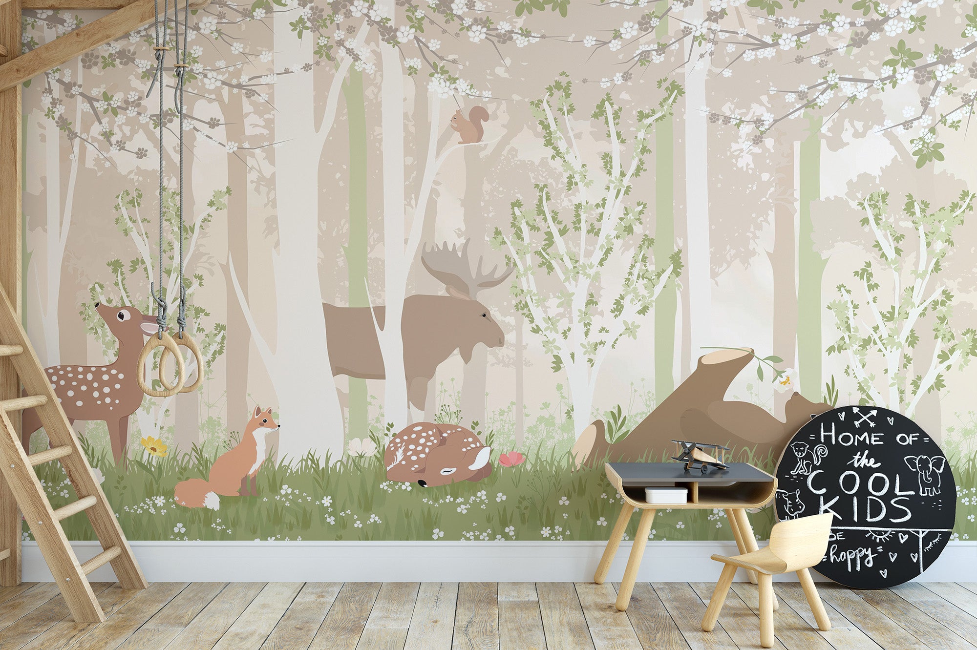 Cute animals in wildlife mural for fun wall decor
