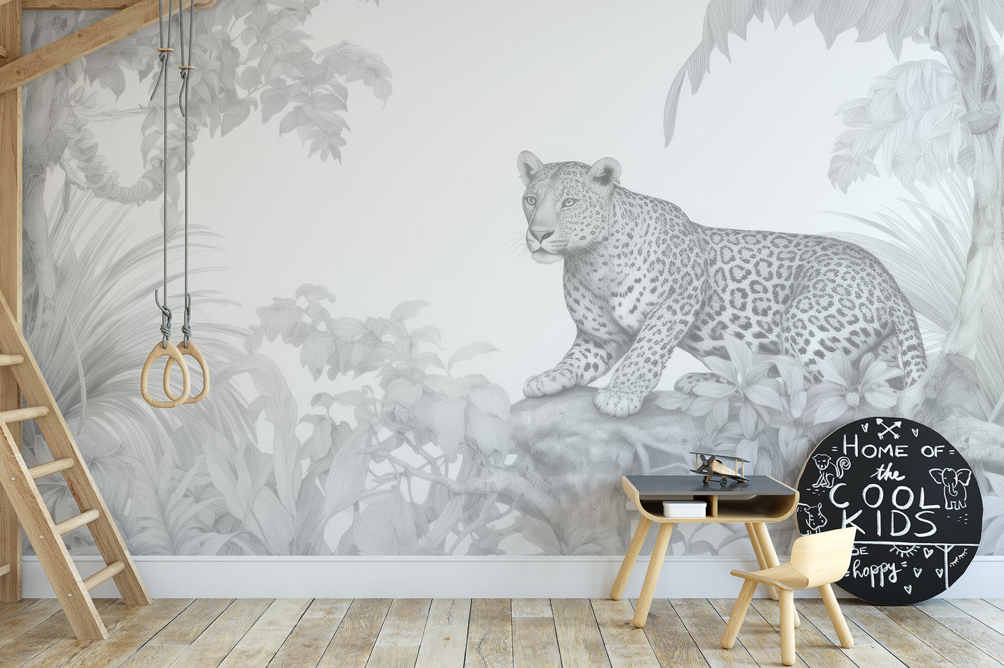 Tranquil forest scene with resting leopard wall mural
