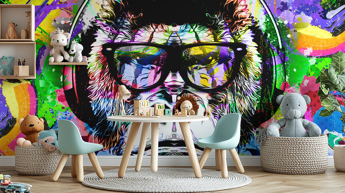 Artistic jungle graffiti wall mural for interiors
