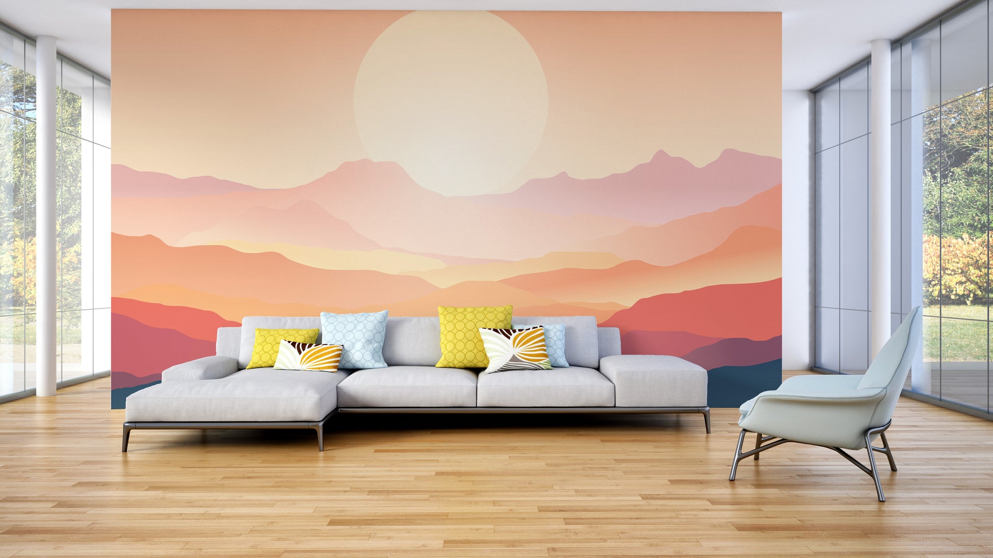 Minimalist warm tone wall mural with soft color gradients
