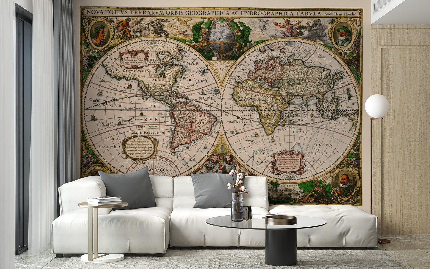 Old world map mural for timeless wall decor
